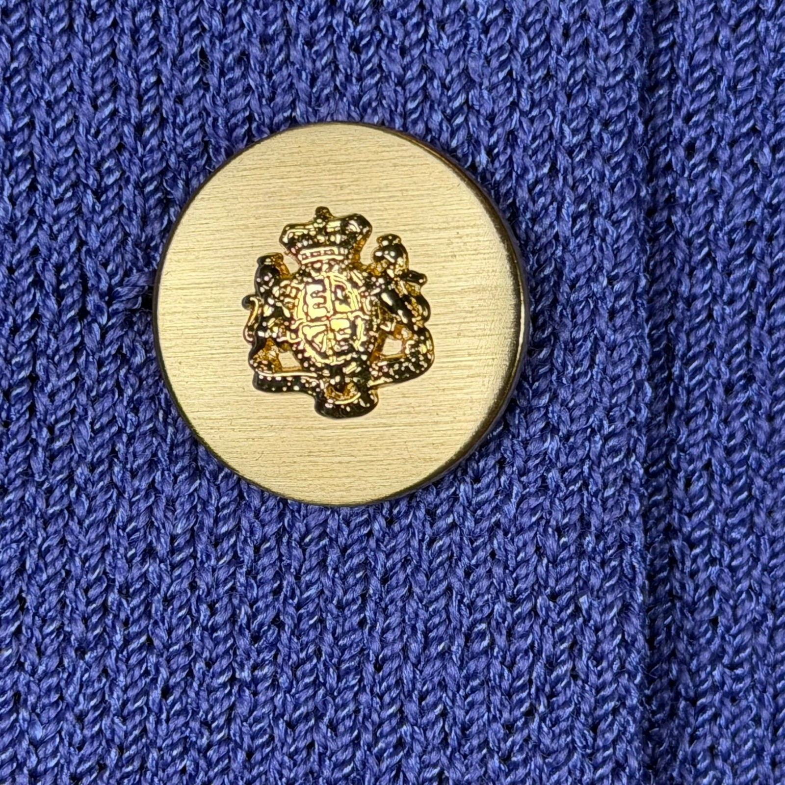 Vintage J.S.S. Purple Wool Blend Knit Skirt Suit Set Gold Crest Buttons Size S