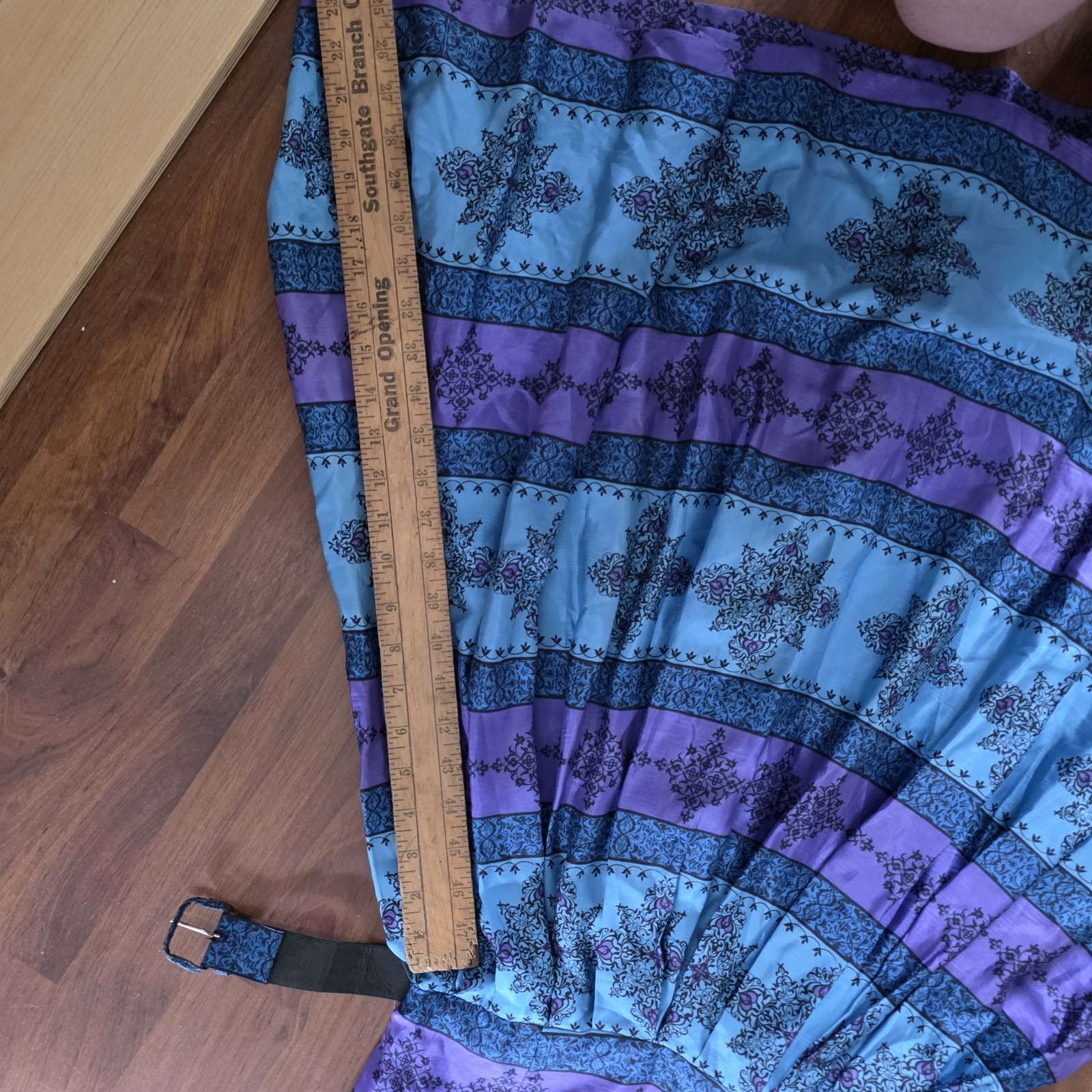 VTG L’Aiglon Pure Silk Dress Sz 12 Blue Purple Geometric Print Belted Pleated