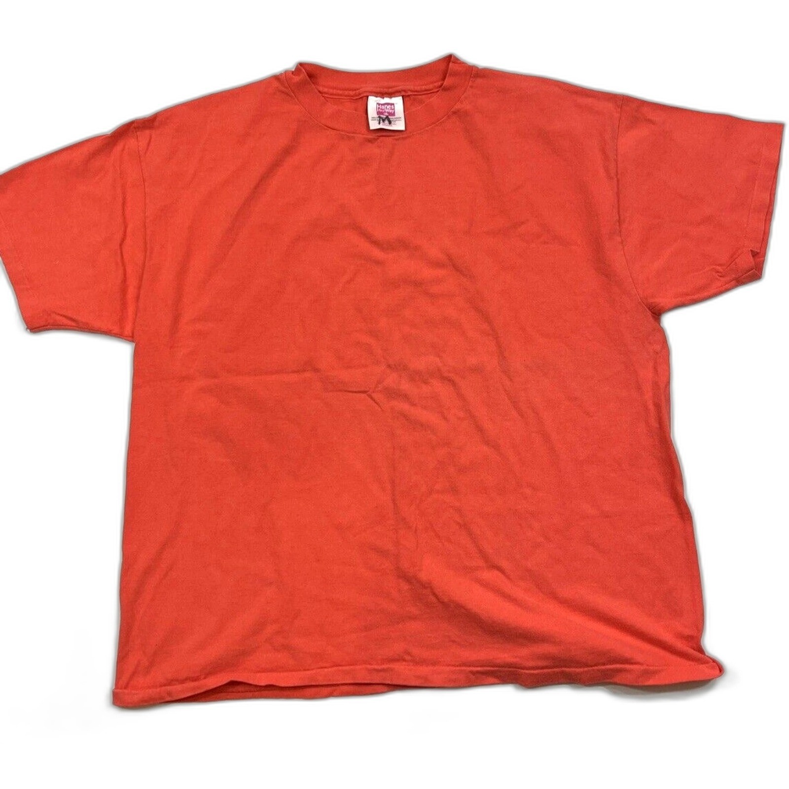Vintage 90s Hanes Her Way T-Shirt Women L Coral Single Stitch Blank Tee USA Made