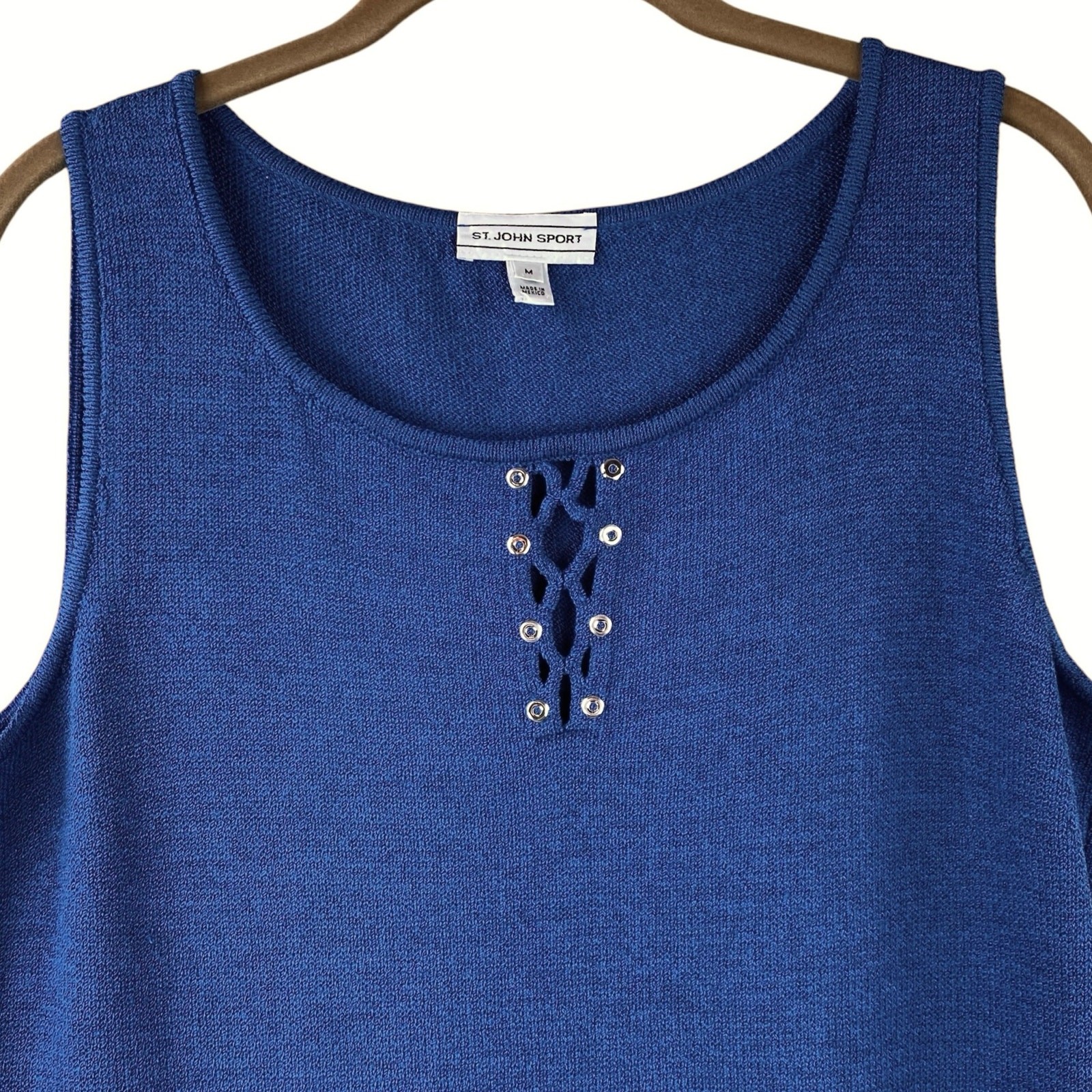 Vintage St. John Sport Wool Santana Knit Sleeveless Dress Size M Blue