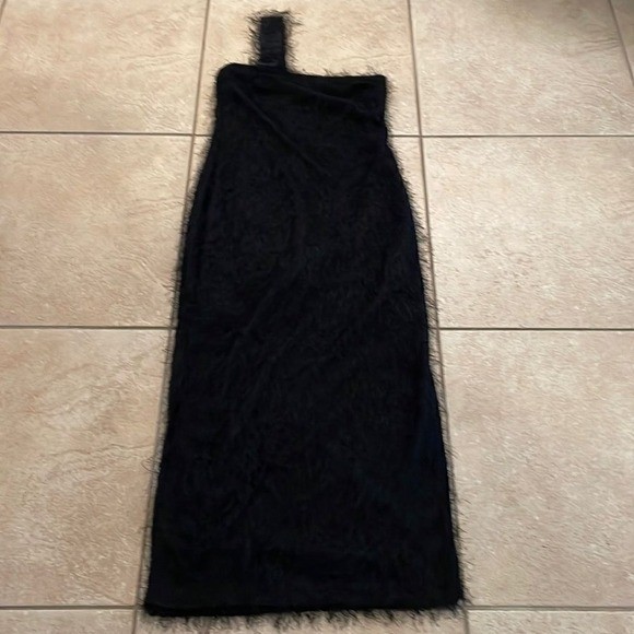 Vintage Versace Jeans Couture Black Feather Textured One Shoulder Women’s