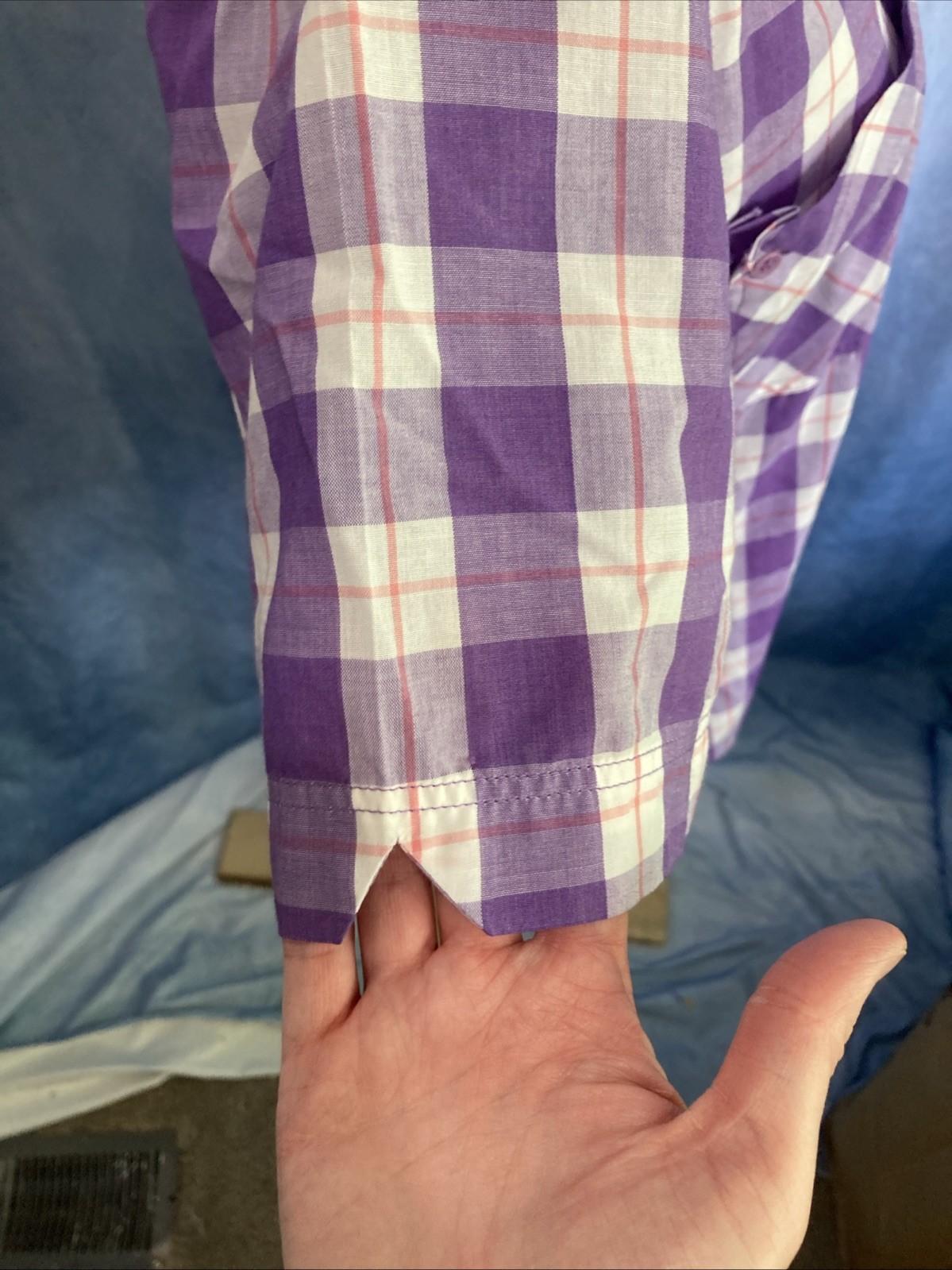 VTG 80s 90s Easton Park Plaid Camp Shirt Blouse Top Purple Gingham Collar Grunge