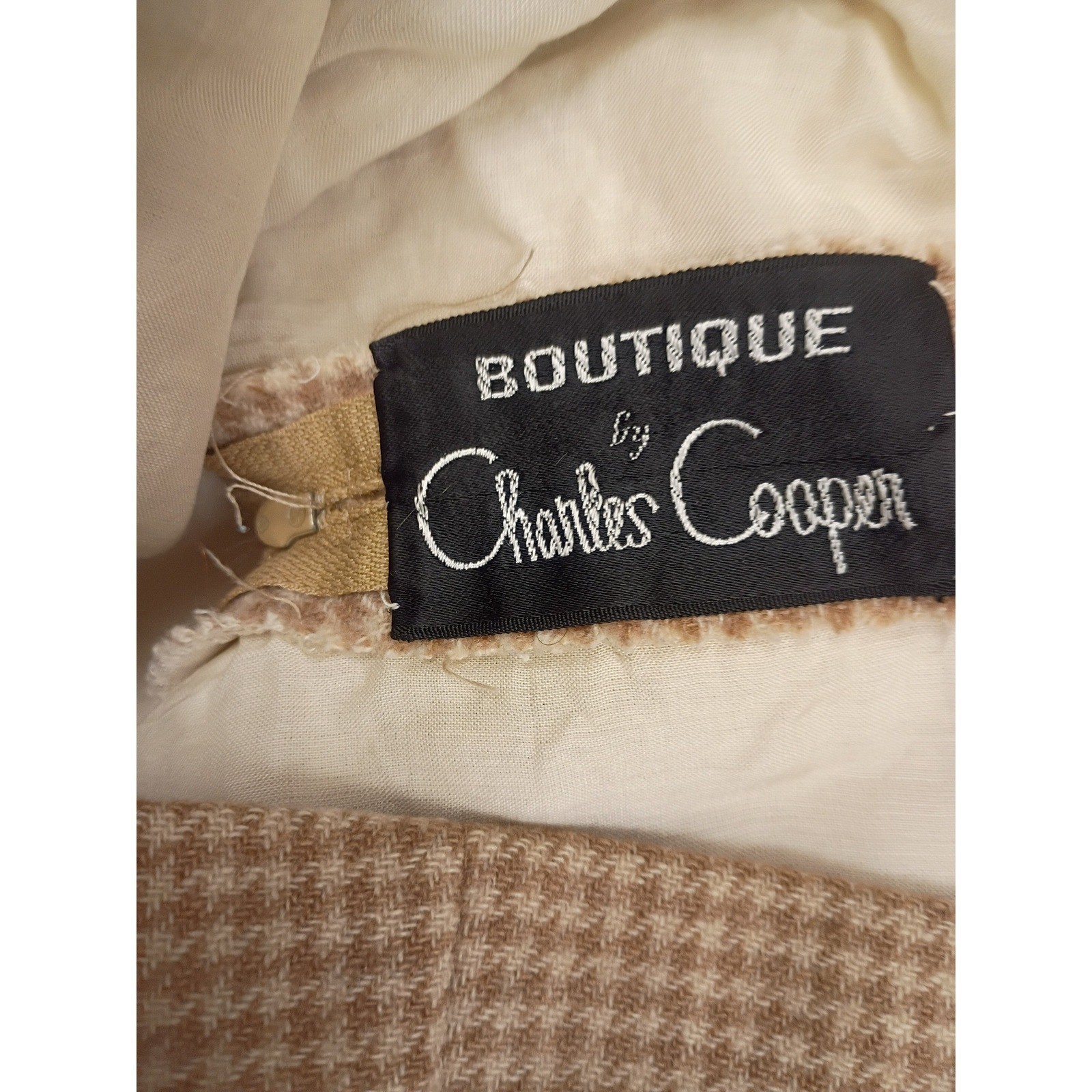 Boutique by Charles Cooper Vintage Houndstooth Dress Womens Tan Mod 60s 70s