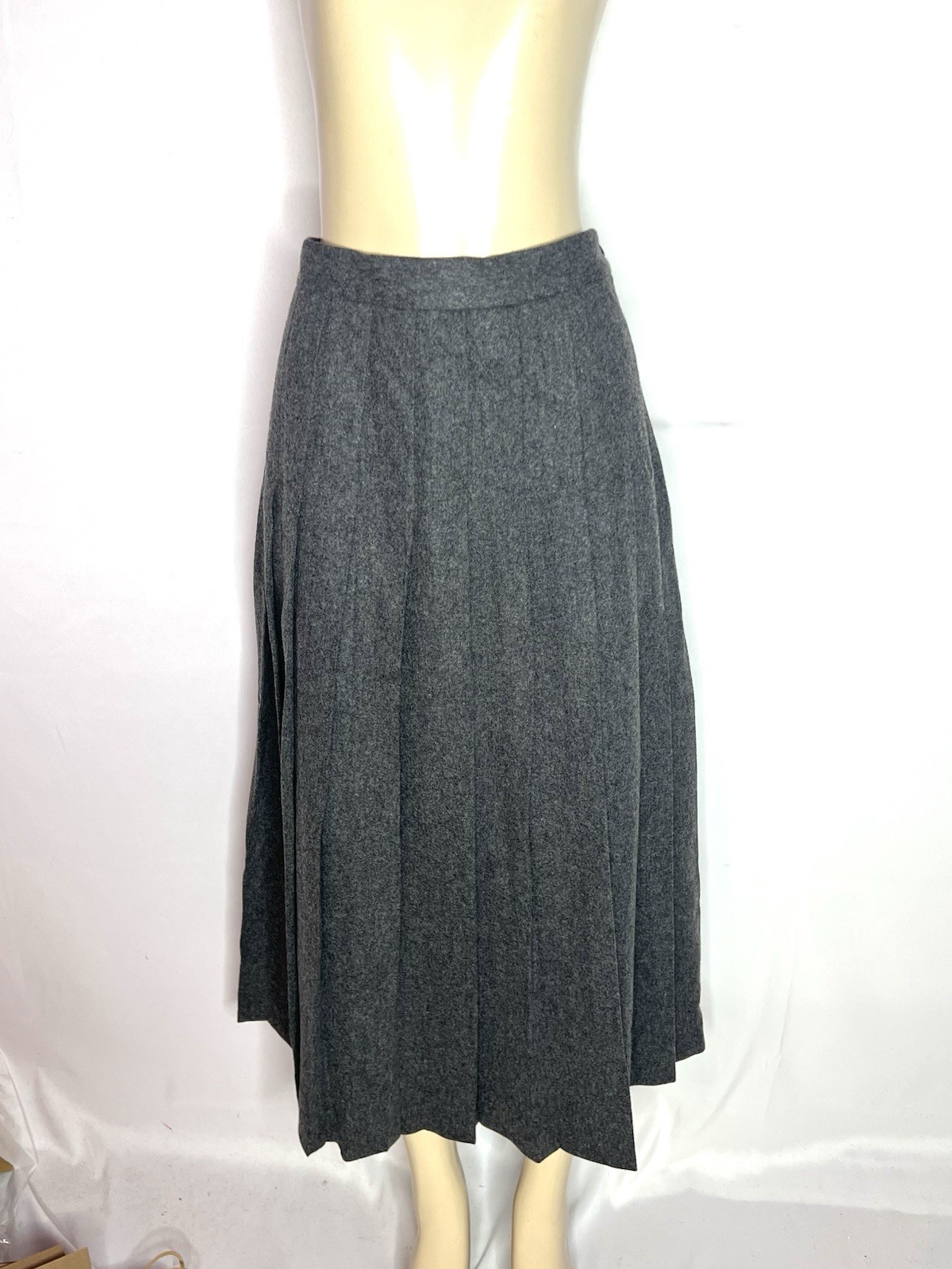 VINTAGE L.L.BEAN GRAY 100% WOOL MIDI PLEATED SKIRT MADE IN USE SZ 14