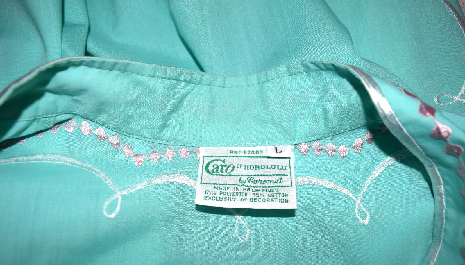 Vintage Caro of Honolulu Embroidered Blouse Cotton Blend Philippeans Size L