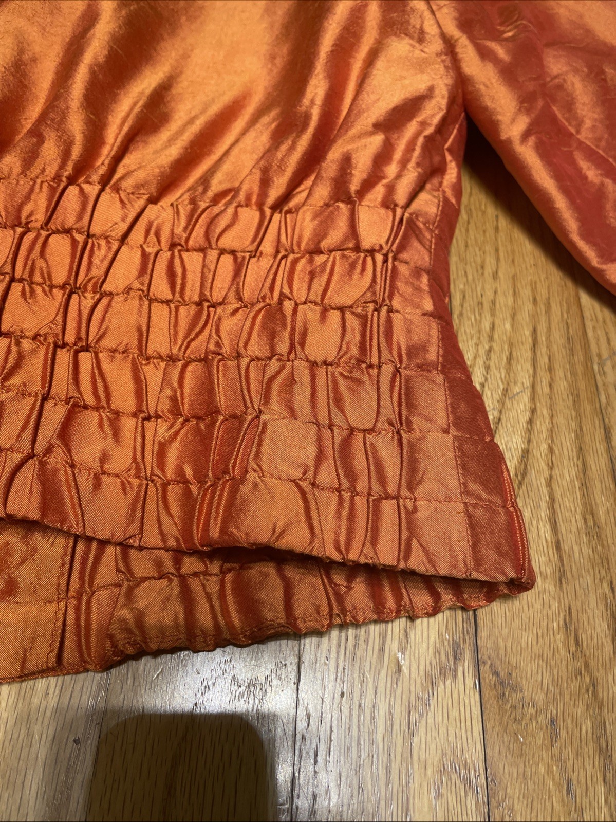 Vintage Singh S. Madan Silk Bronze Orange 100% Silk Bomber Jacket US 4 Small