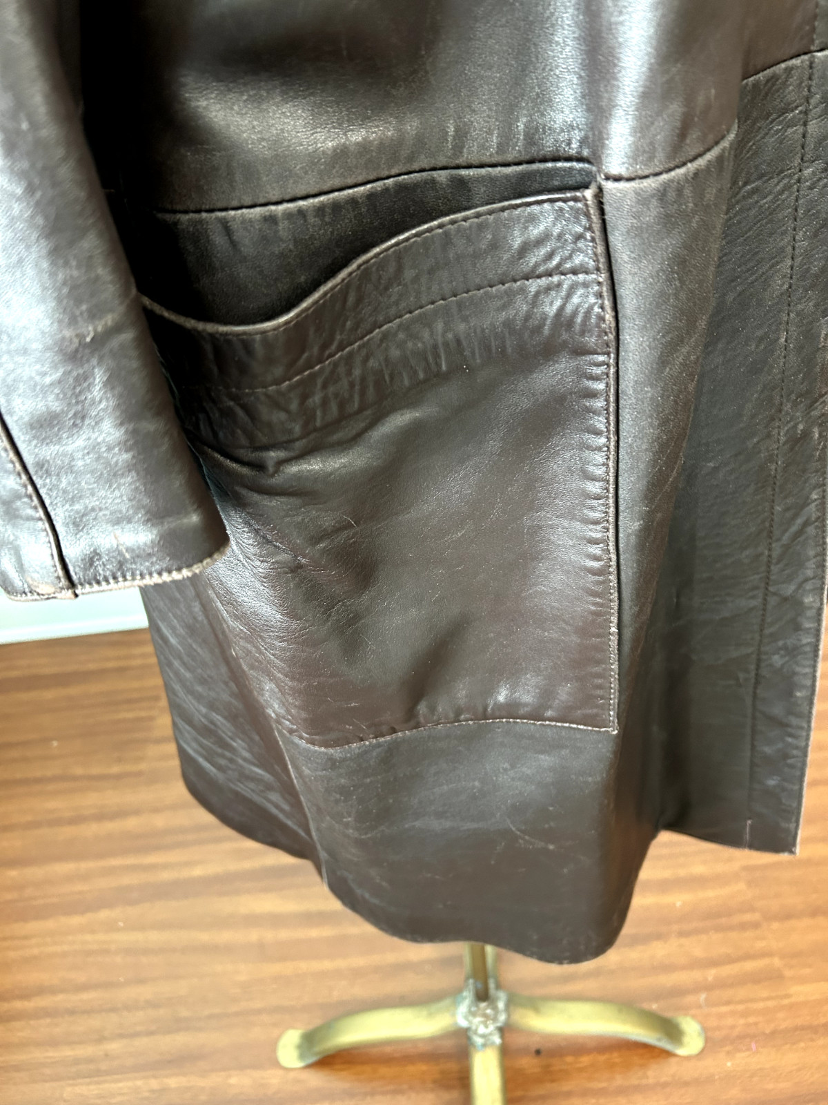 Vintage 1950s Dark Cocoa Brown Buttery Soft Napa LEATHER Long Coat Sz L Custom
