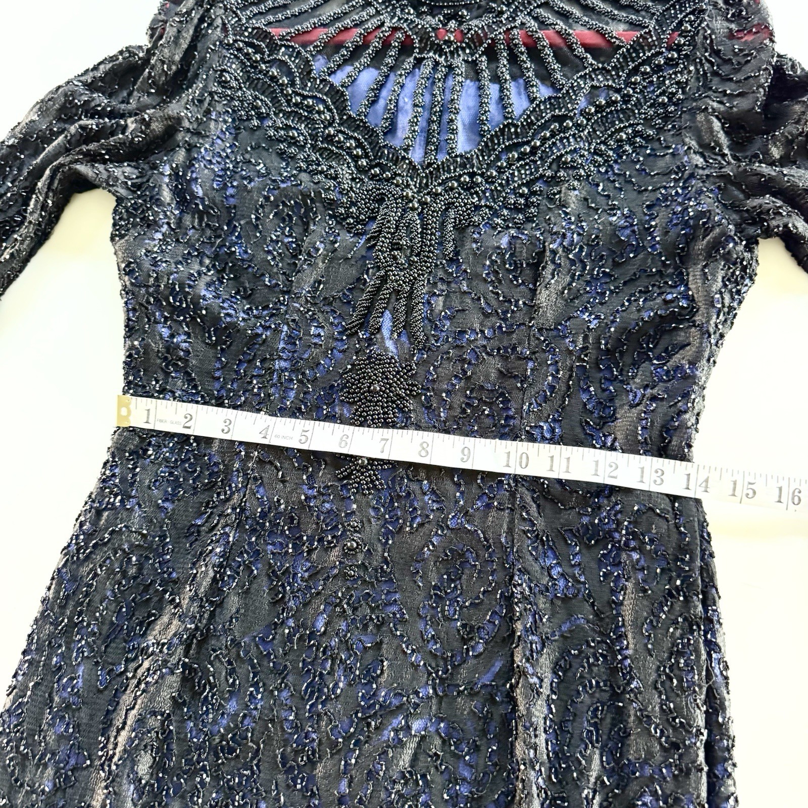 Vintage Handmade Regal Black Beaded Evening Gown With Front Slit Size Small