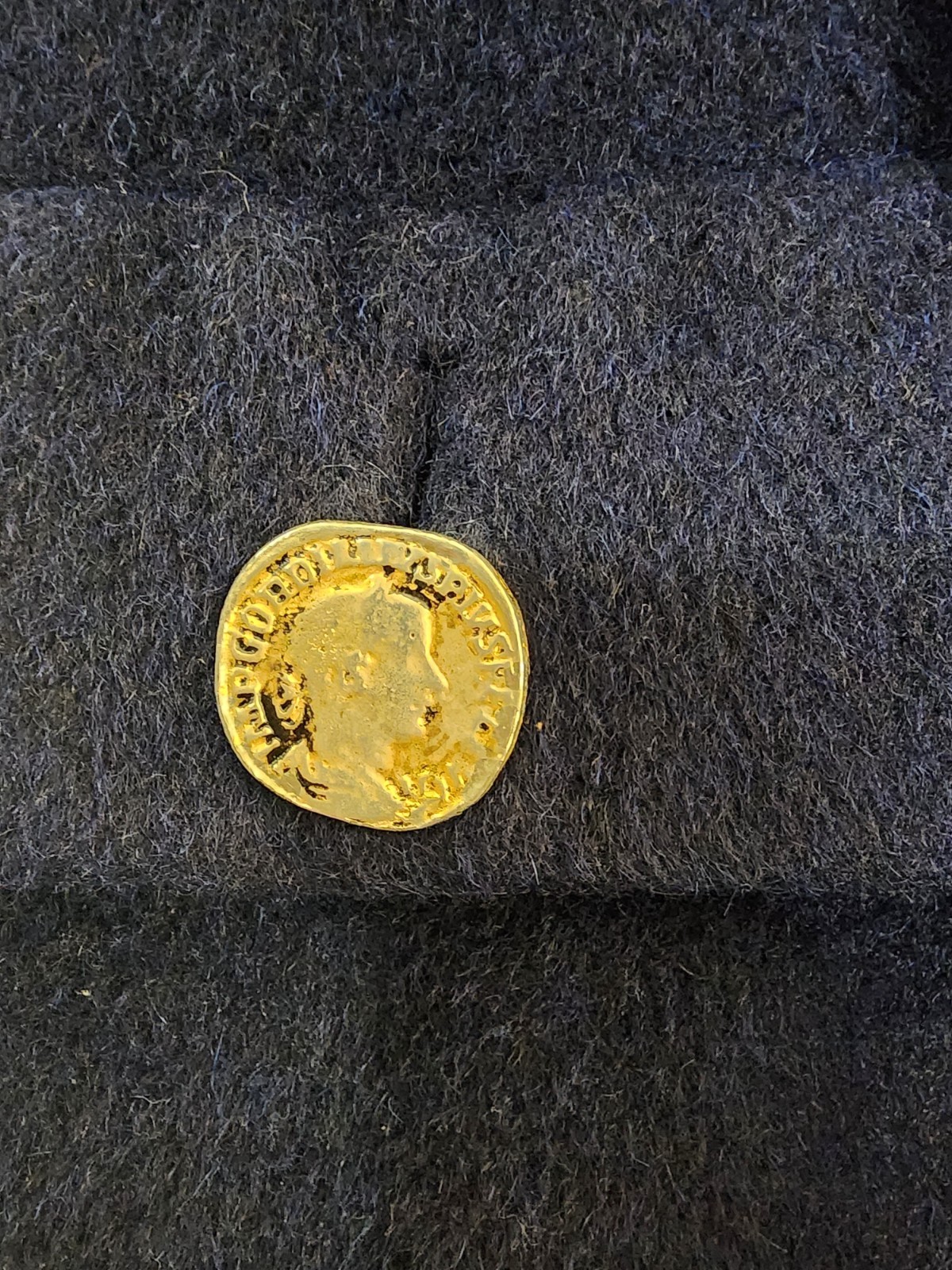 Large Originala Stroock Wool? Navy Coat With Gold Roman Coin Buttons