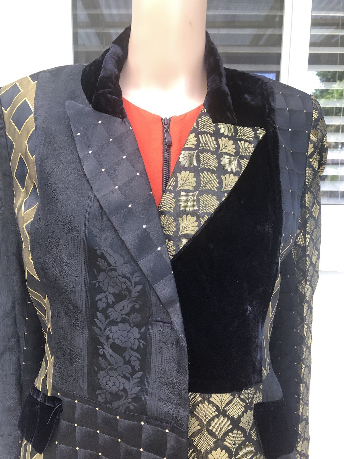 Vtg 80s Stanley Blacker For Gantos Black Gold Statement Cocktail Jacket S