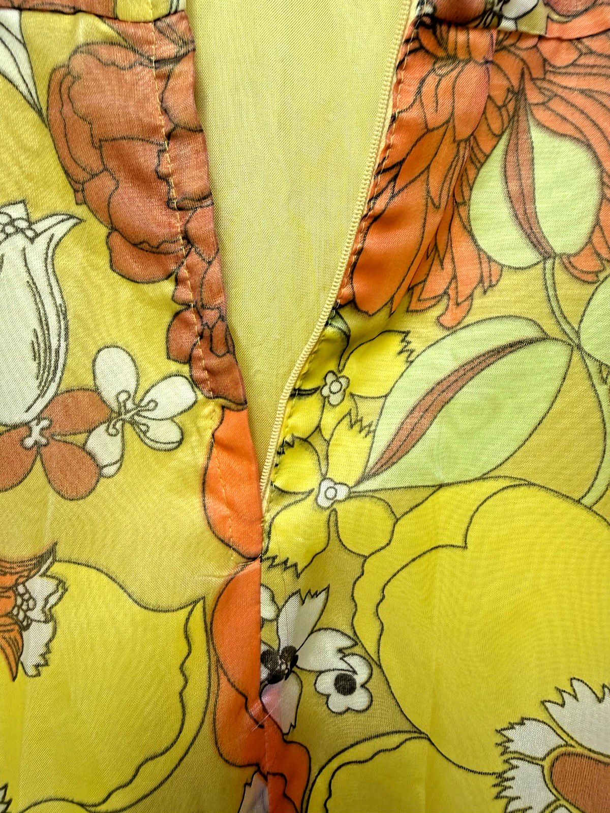Vtg 60’S Groovy Orange Yellow Sheer Floral Maxi Dress Stiff Chiffon Long Jacket