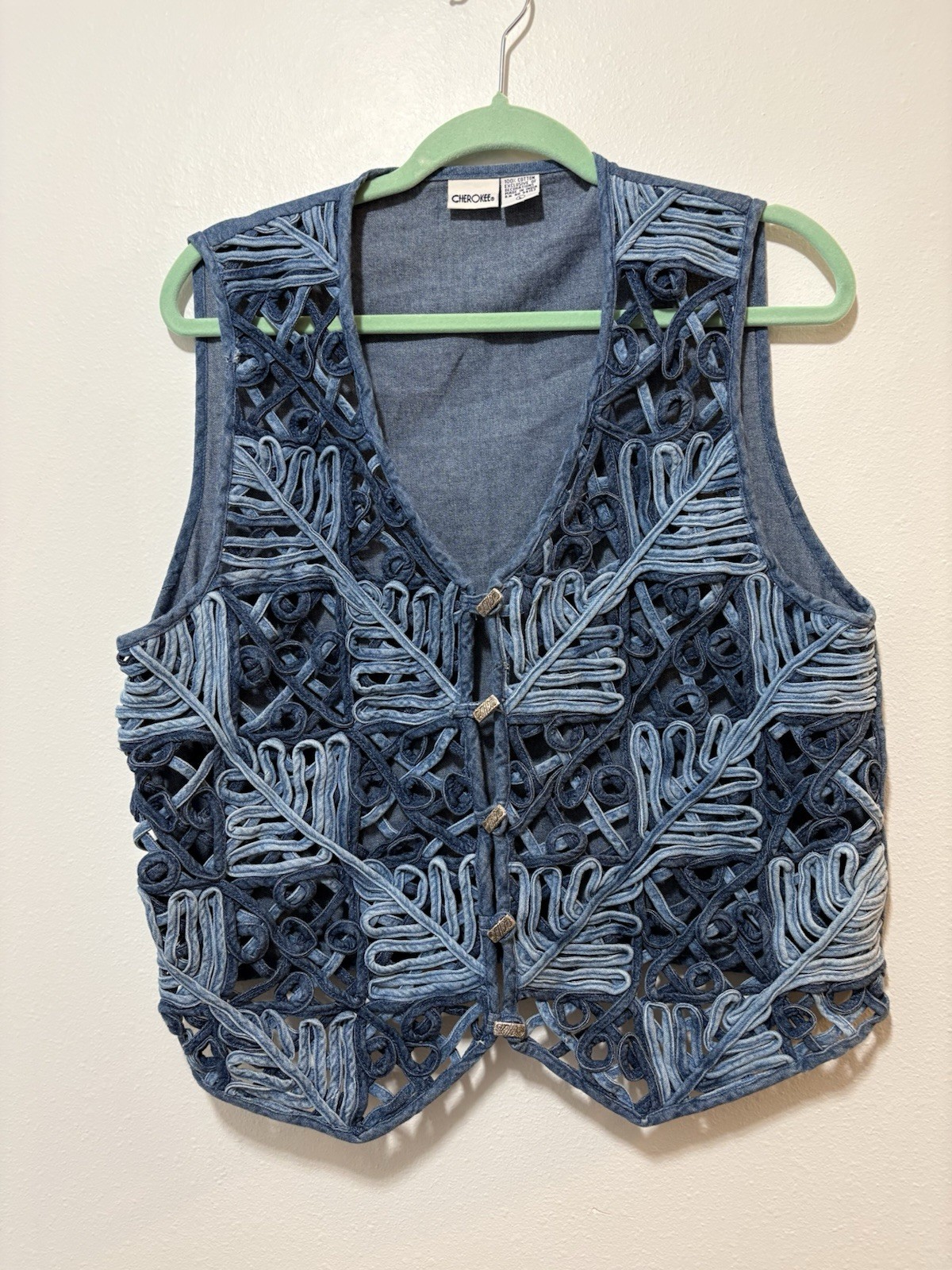 Cherokee L Cottton Blue Button Up VTG 90’s Cowgirl Boho Festival Y2K
