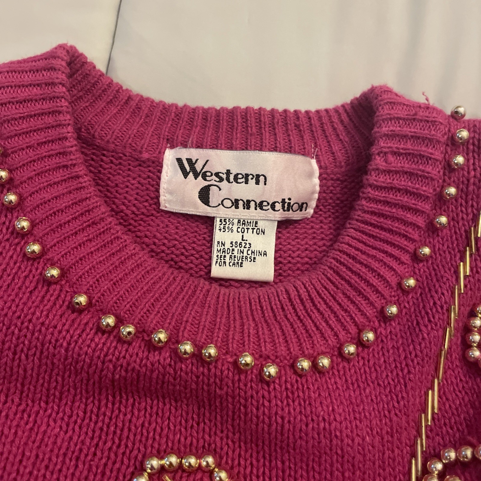 Vintage Raspberry Burgundy Knit Sweater Gold Bead Accents 80s 90s Grandma Core