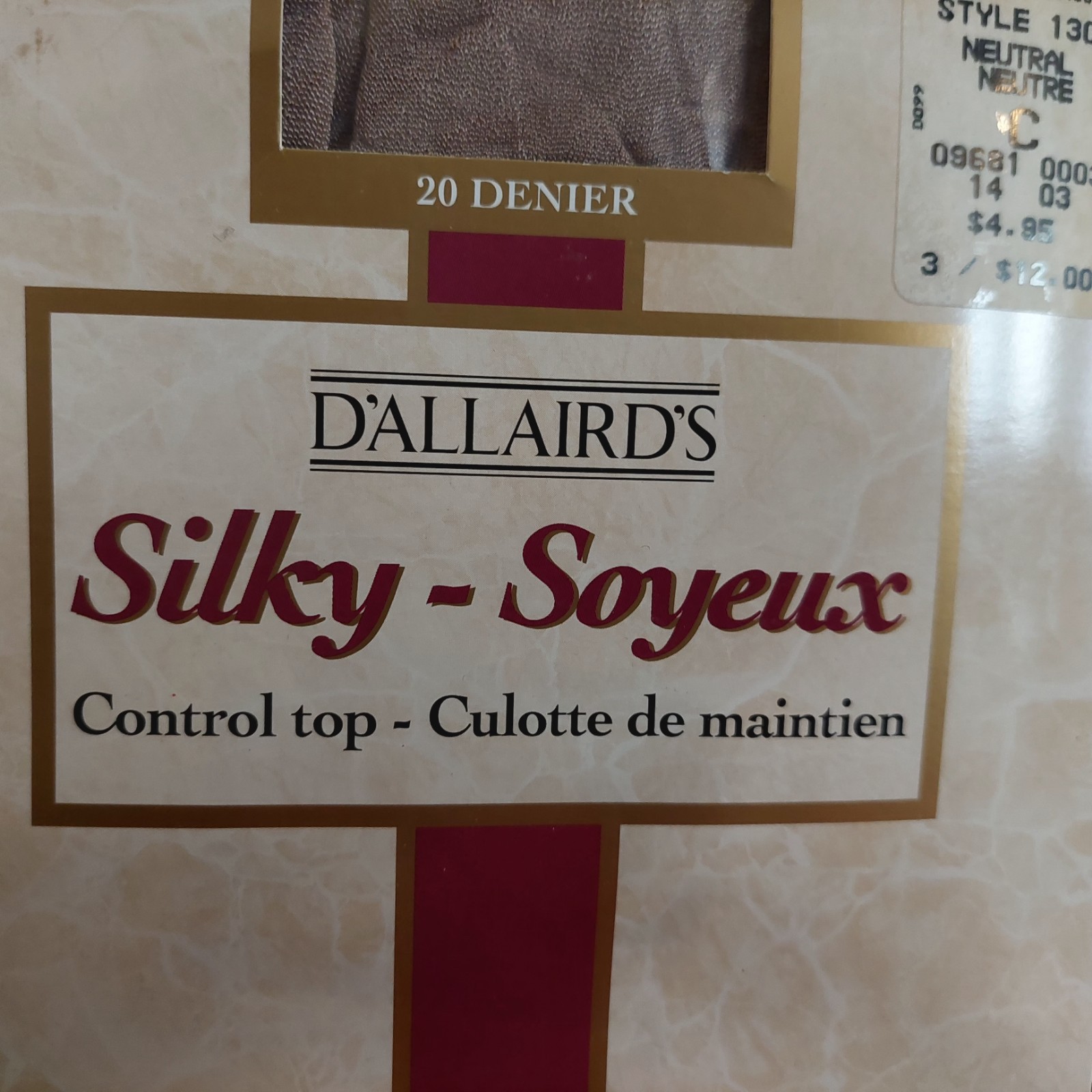 Vintage Pantyhose D’ALLAIRD’S Silky Control Top Color Neutral Size C BFRIP2