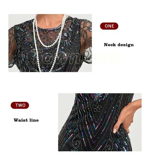 1920s Flapper Dress Women’s Slim Fit Sequin Tassel Vintage 20s Party Dress Skirt