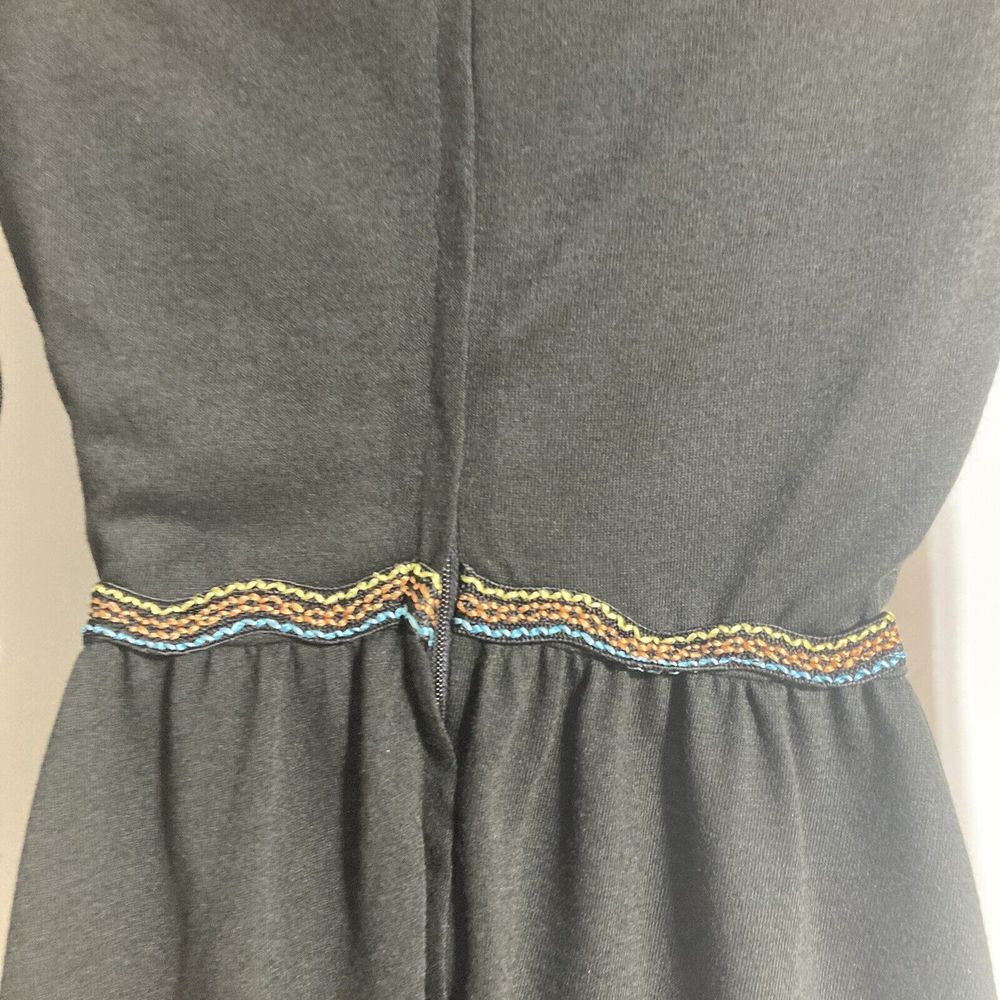 Handmade Dress Black Mini Long Sleeve Knit Stretch Ruched Hem and Trim Vintage