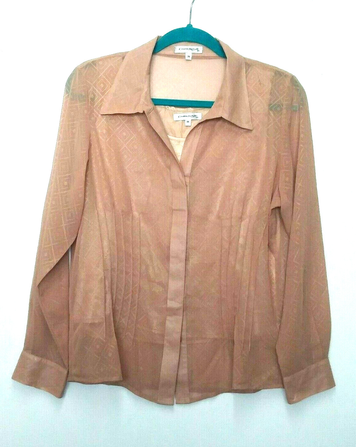VTG 80’s Secretary blouse Sz M taupe career top w/tank 2 pc long sleeve Collared