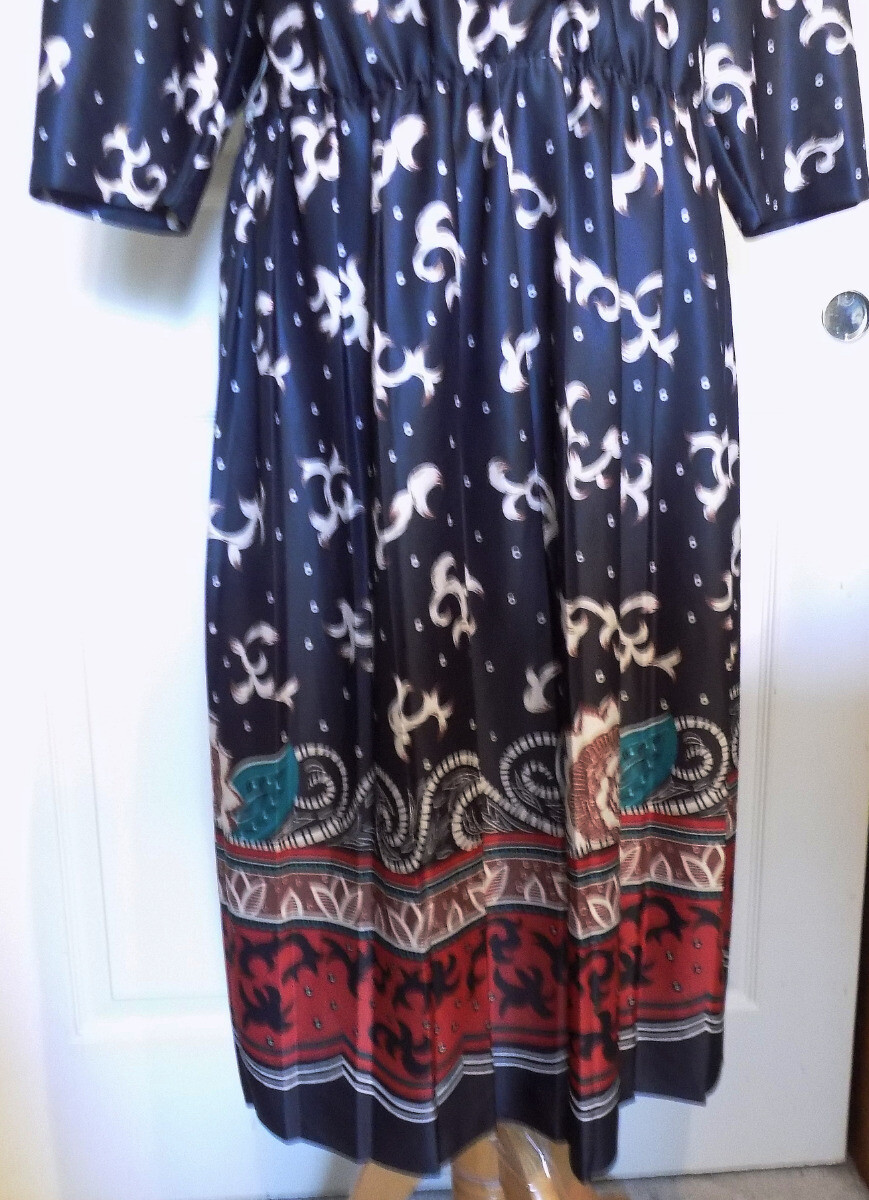 Vintage Black Print Polyester Dress Nancy II 18WP B44