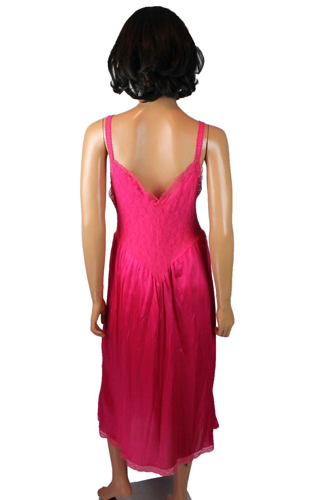 Stretch Lace Nightgown Sz M L Vintage 80s Hot Pink Sleeveless Semi Sheer