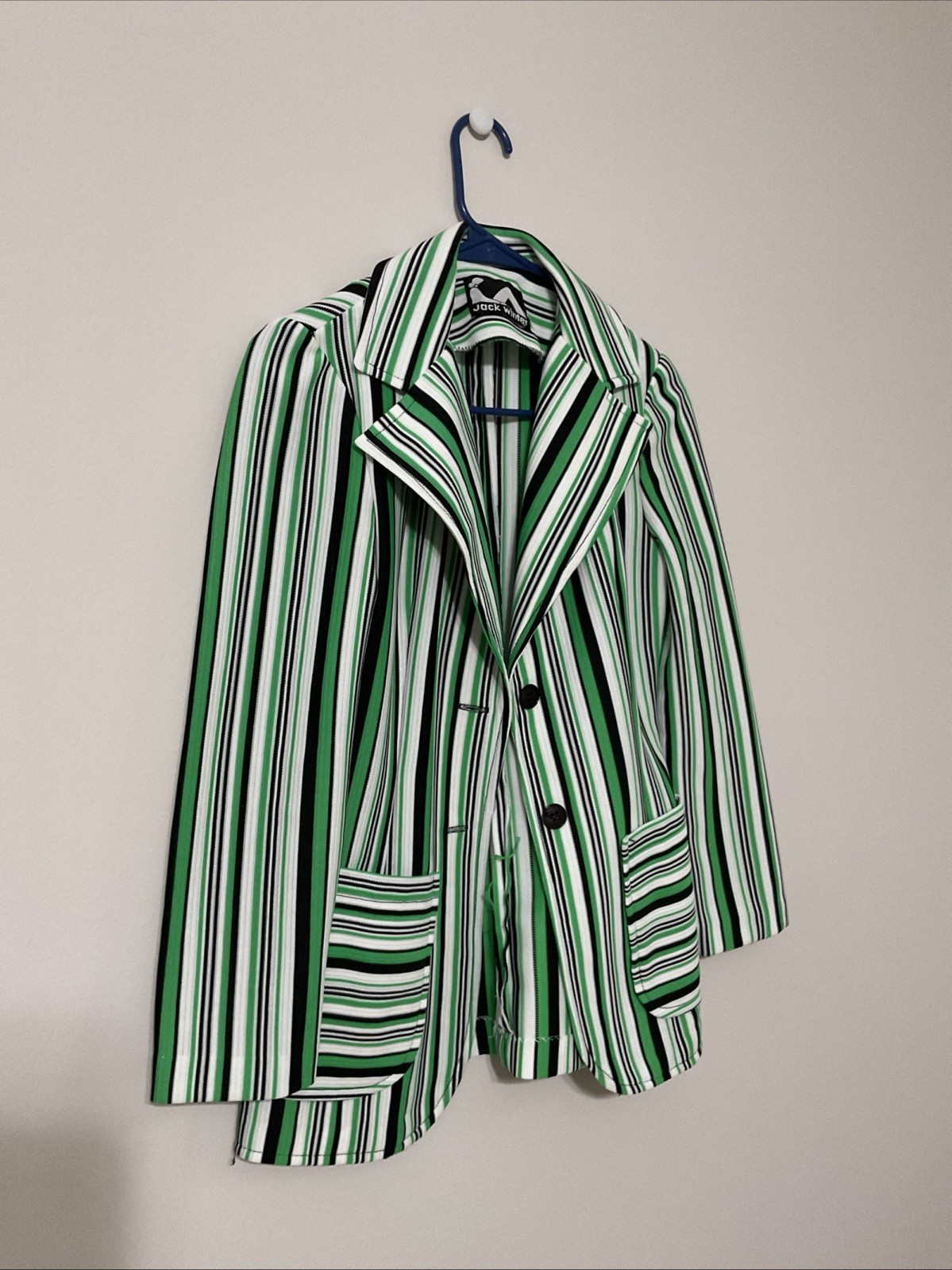 Vintage Jack Winter Blazer Green Black White Stripe Womens S/M