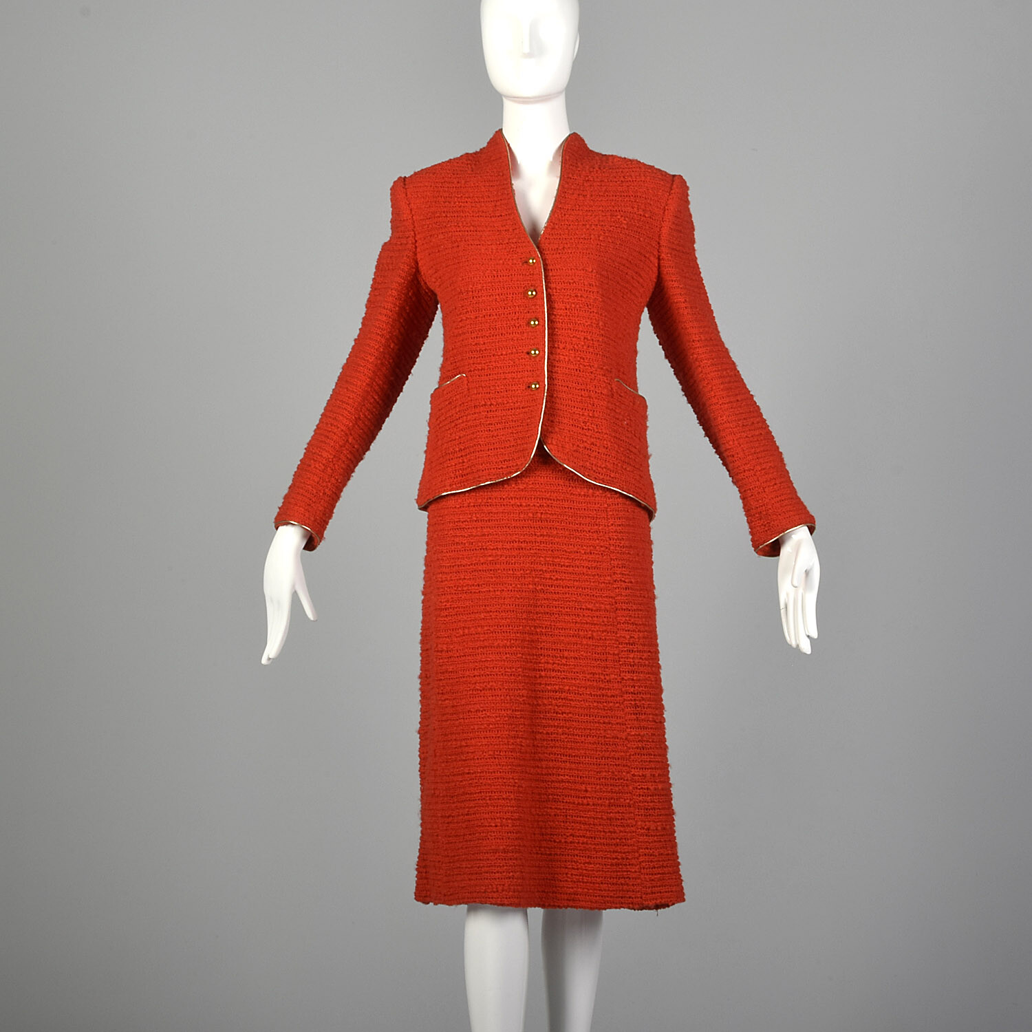 M Beni Salvadori Sara Fredericks 1970s Bright Red Open Knit Skirt Suit 70s VTG
