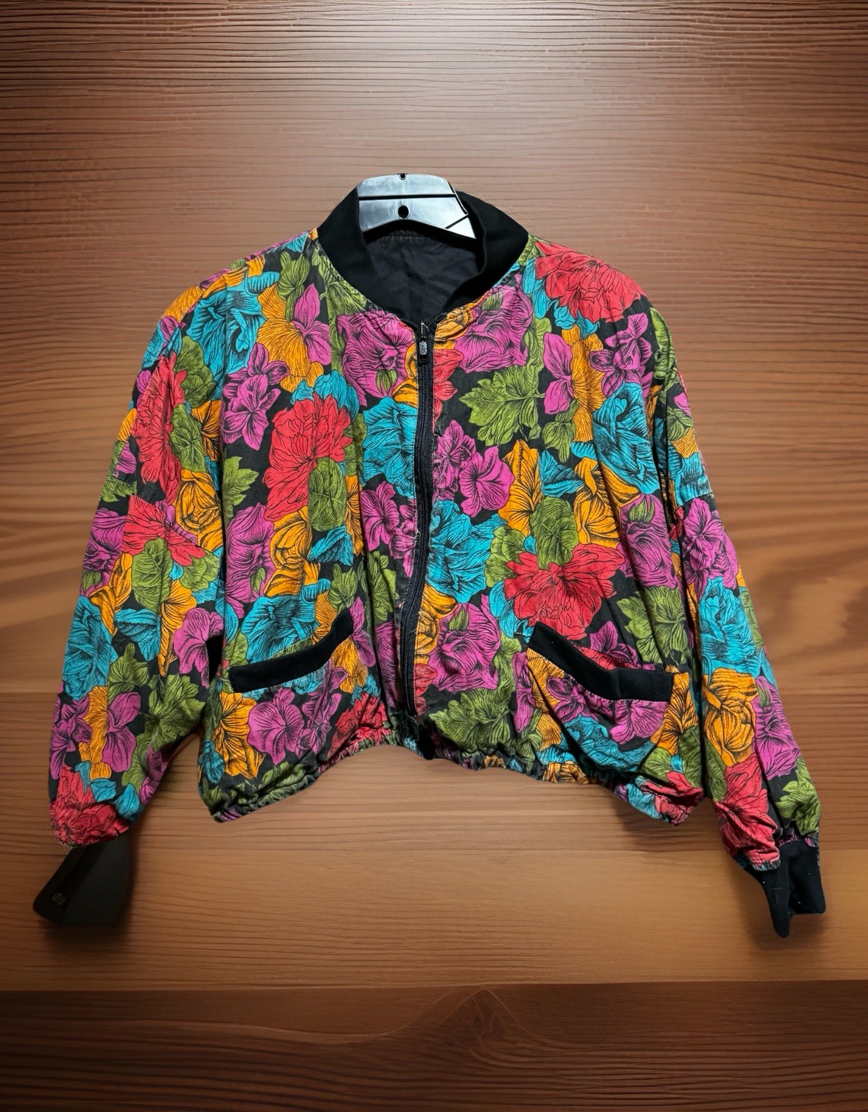 Great Gear Clothing Company Reversible Coat Women’s Large Black/Floral Vtg 90s