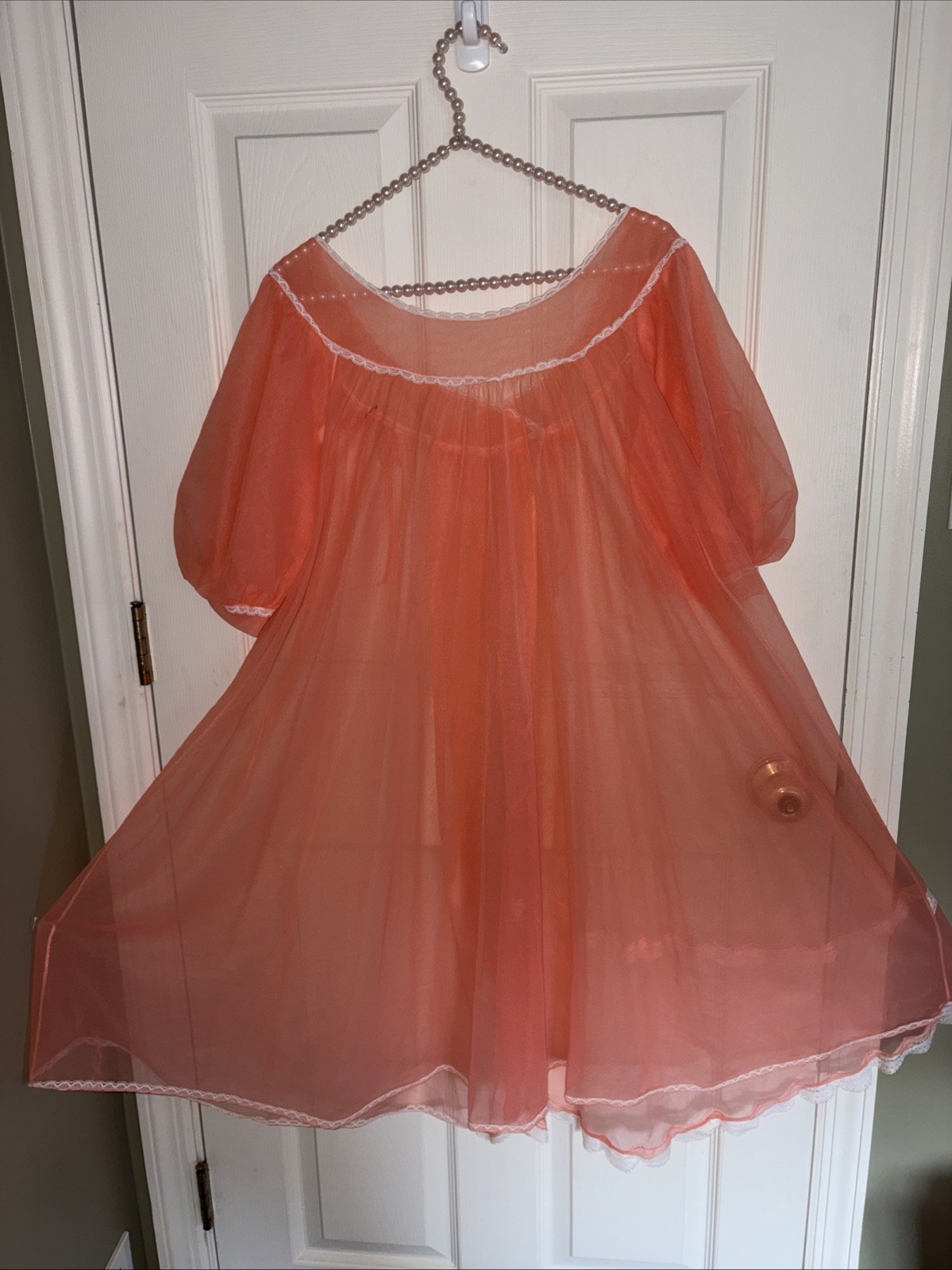 Vtg LISETTE Lingerie Sheer Nylon Chiffon Peignoir Robe Small Coral