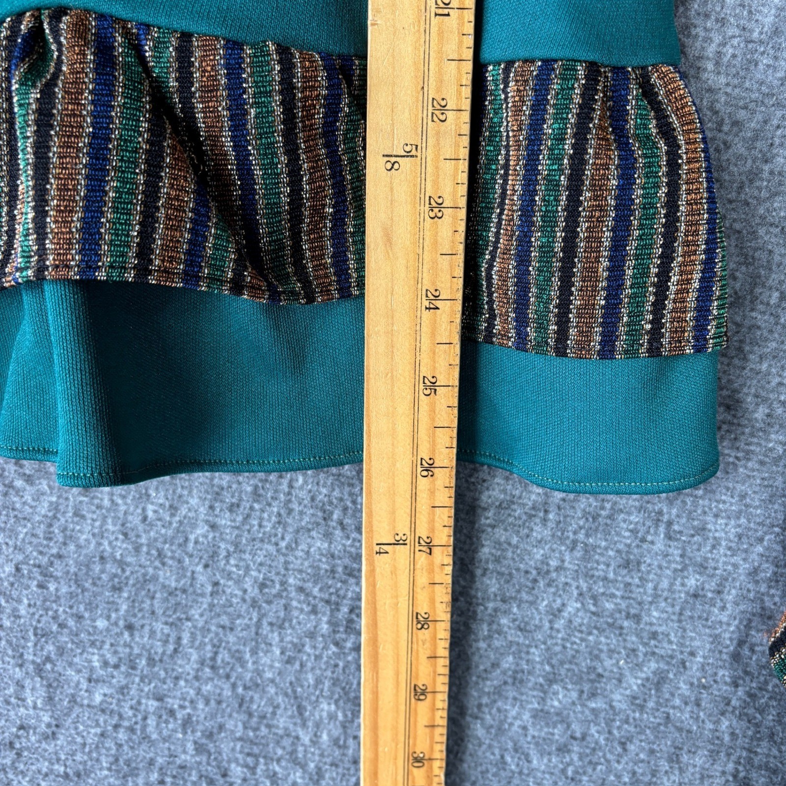 Vintage 70s Metallic Lurex Striped Peasant Top and Ruffle Midi Skirt Set Teal 9
