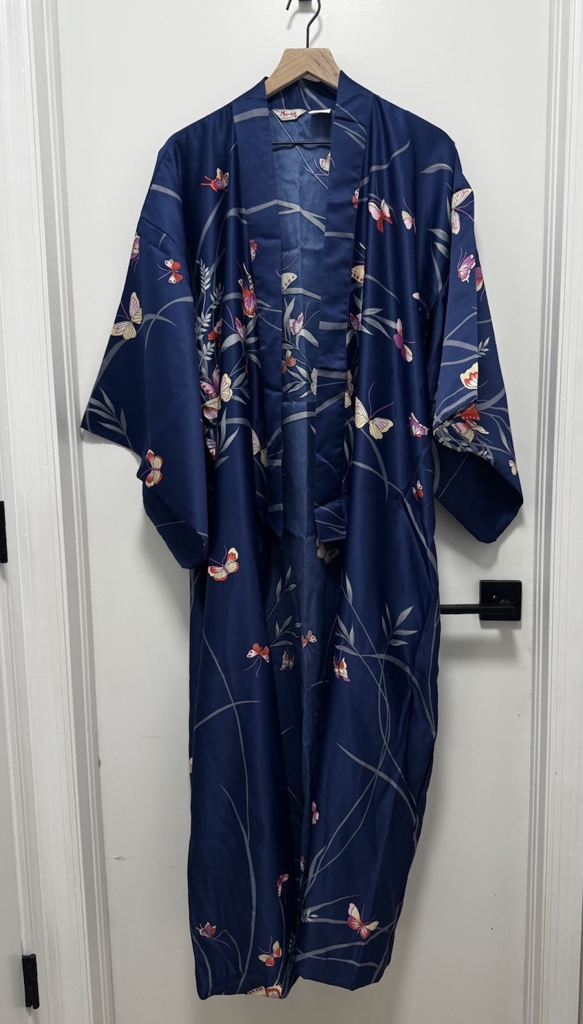 Vintage Marukyo Japanese Navy Blue Butterfly Kimono Robe Women’s OS Tokyo