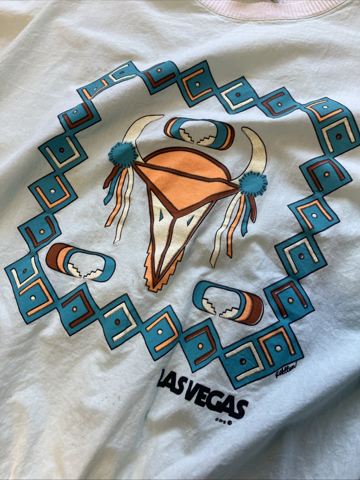 Vintage 80s Las Vegas Windbreaker T-Shirt Southwest Bull Skull Graphic XL