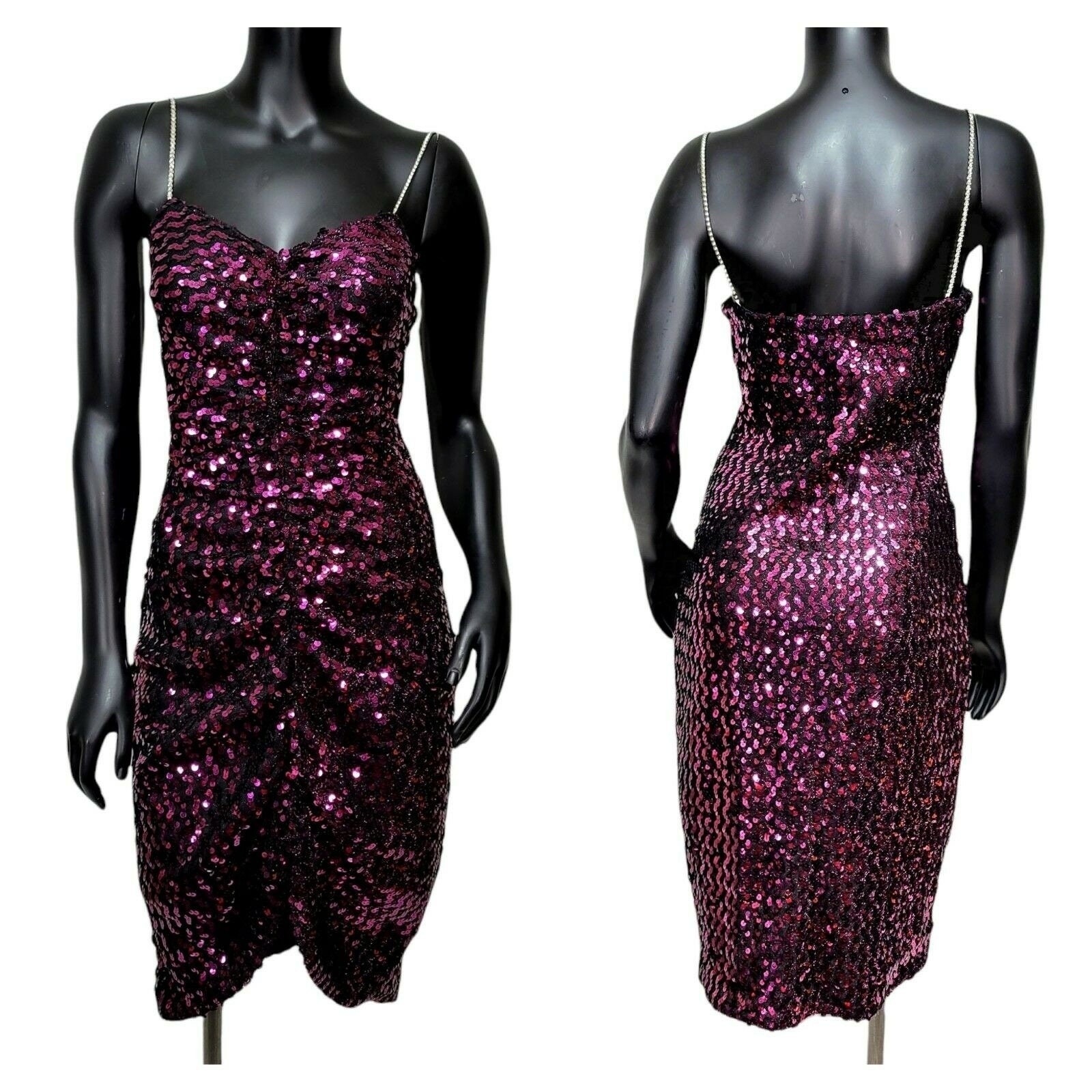 Vintage 90s Climax by David Howard Fuchsia Sequin Cocktail Dress USA Glam 7/8