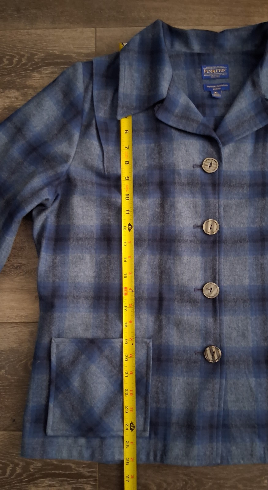 Vintage Pendleton 49ers Wool Tartan Plaid Shirt Jacket Blue Grey Womans Size XL