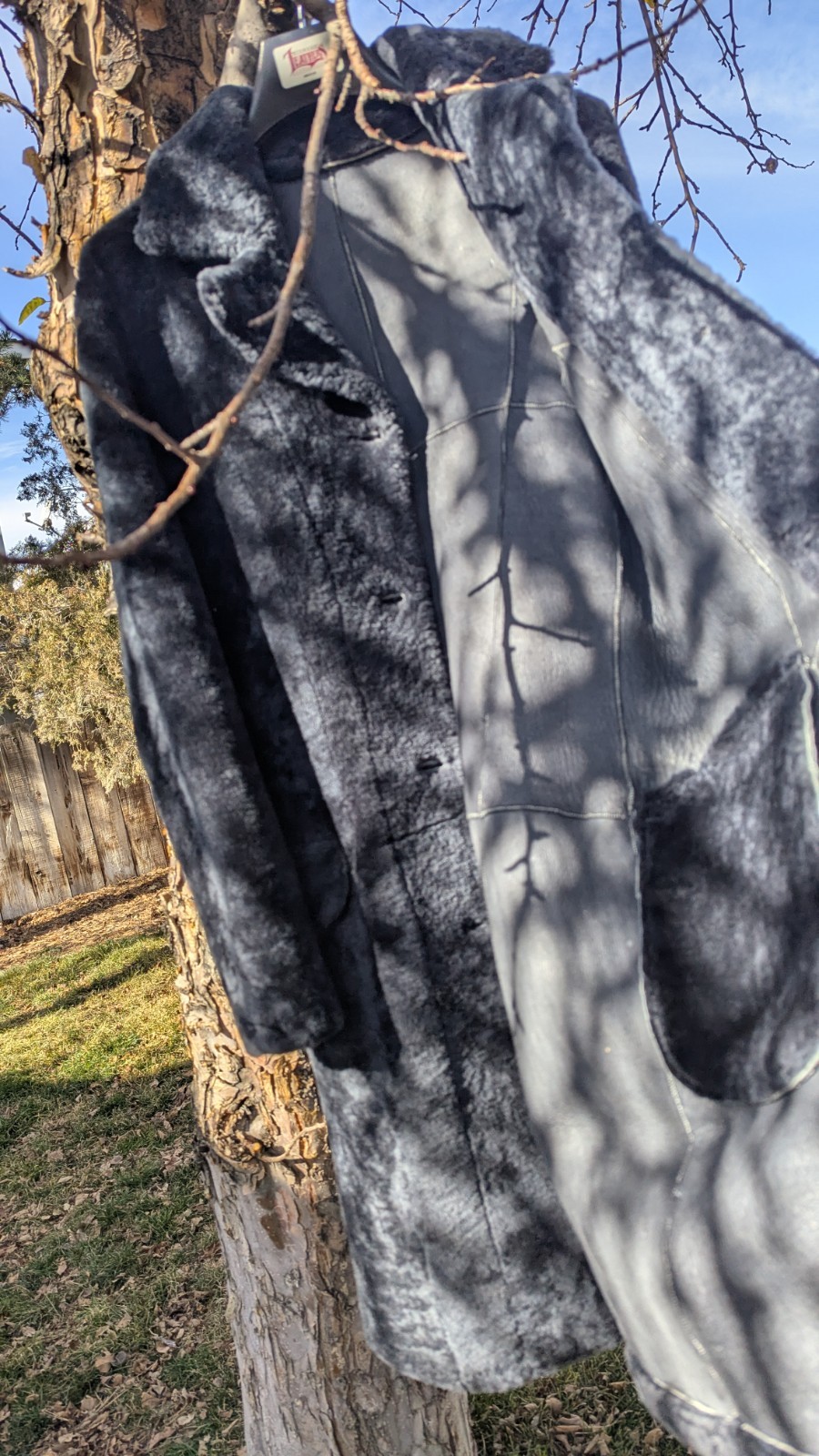 Vintage 1950s? Shearling Long Coat Navy Blue Ladies Small Lucca Bianco Argentina