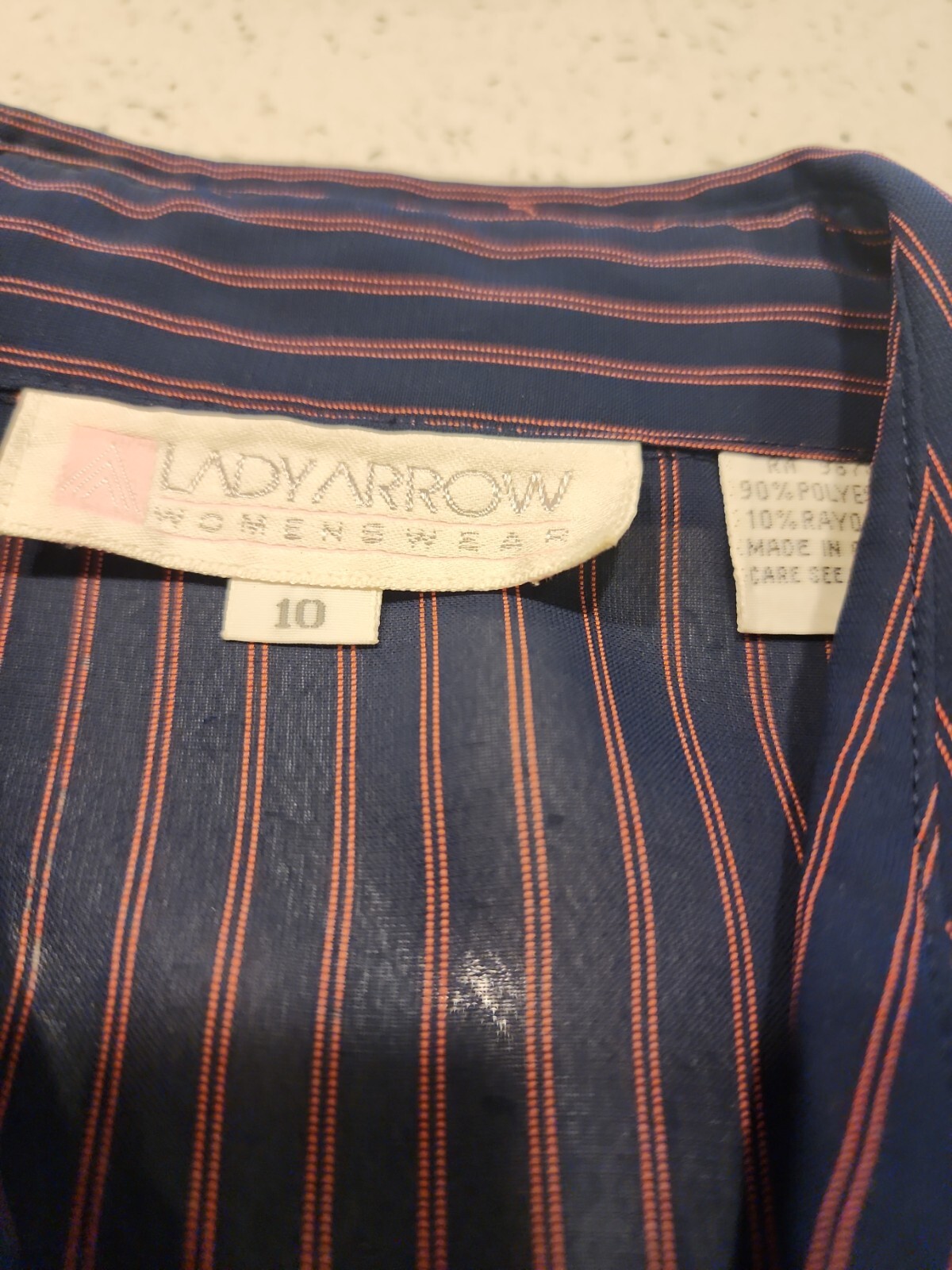 Vintage Lady Arrow Shirt Top Button From 10 Blue Pink Pin Stripes