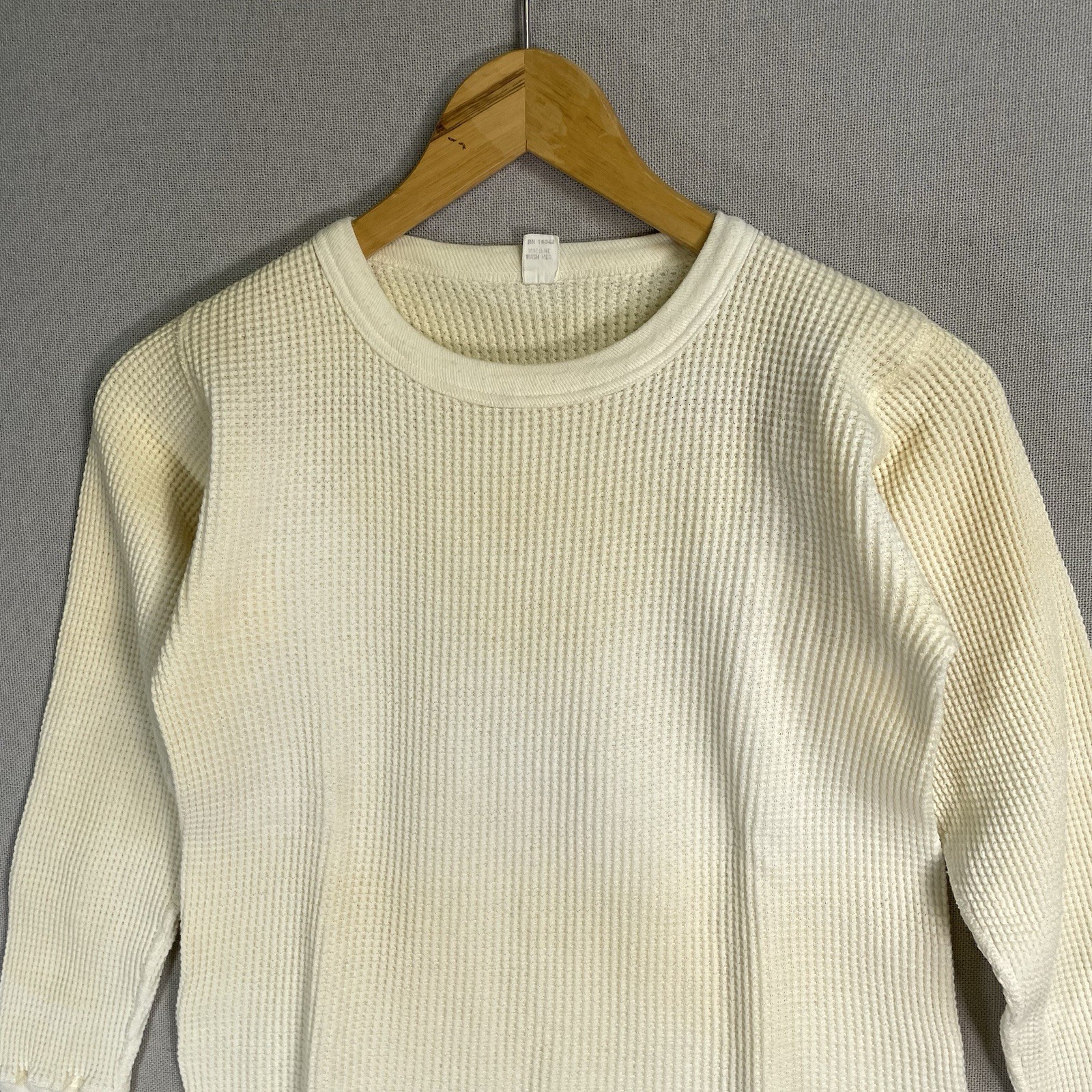 VINTAGE 50s 60s Sears Thermal T Shirt Womens Size Medium Waffle Knit Cotton Flaw