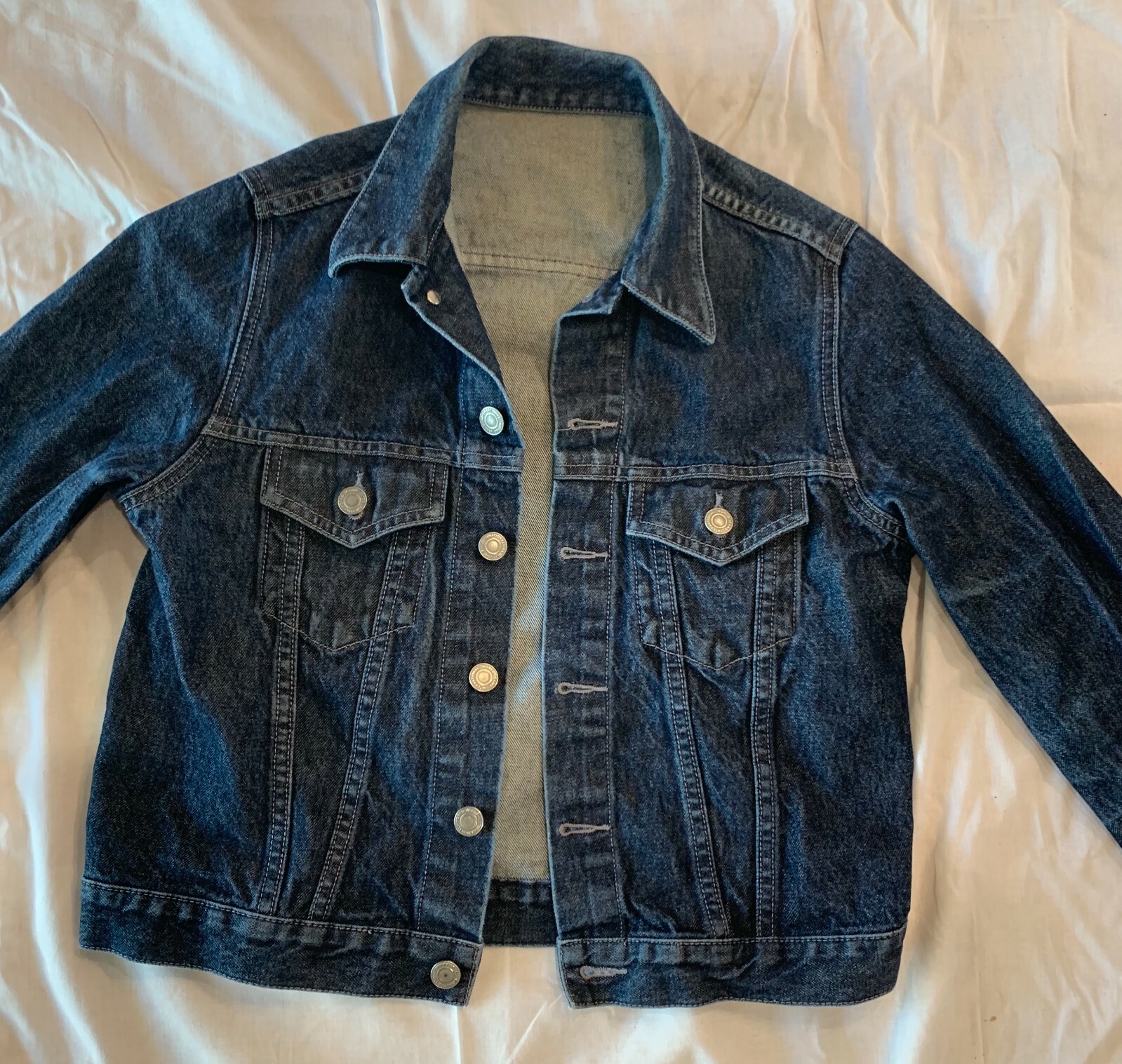 UNIQLO Vintage Blue Denim Jacket XS S M 1990s Classic Jean Jacket w/ Pockets