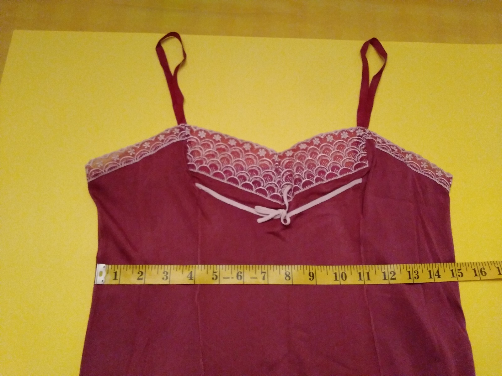 Vintage Full Slip Dress Chemise European Raspberry Embroidery Detail SZ M