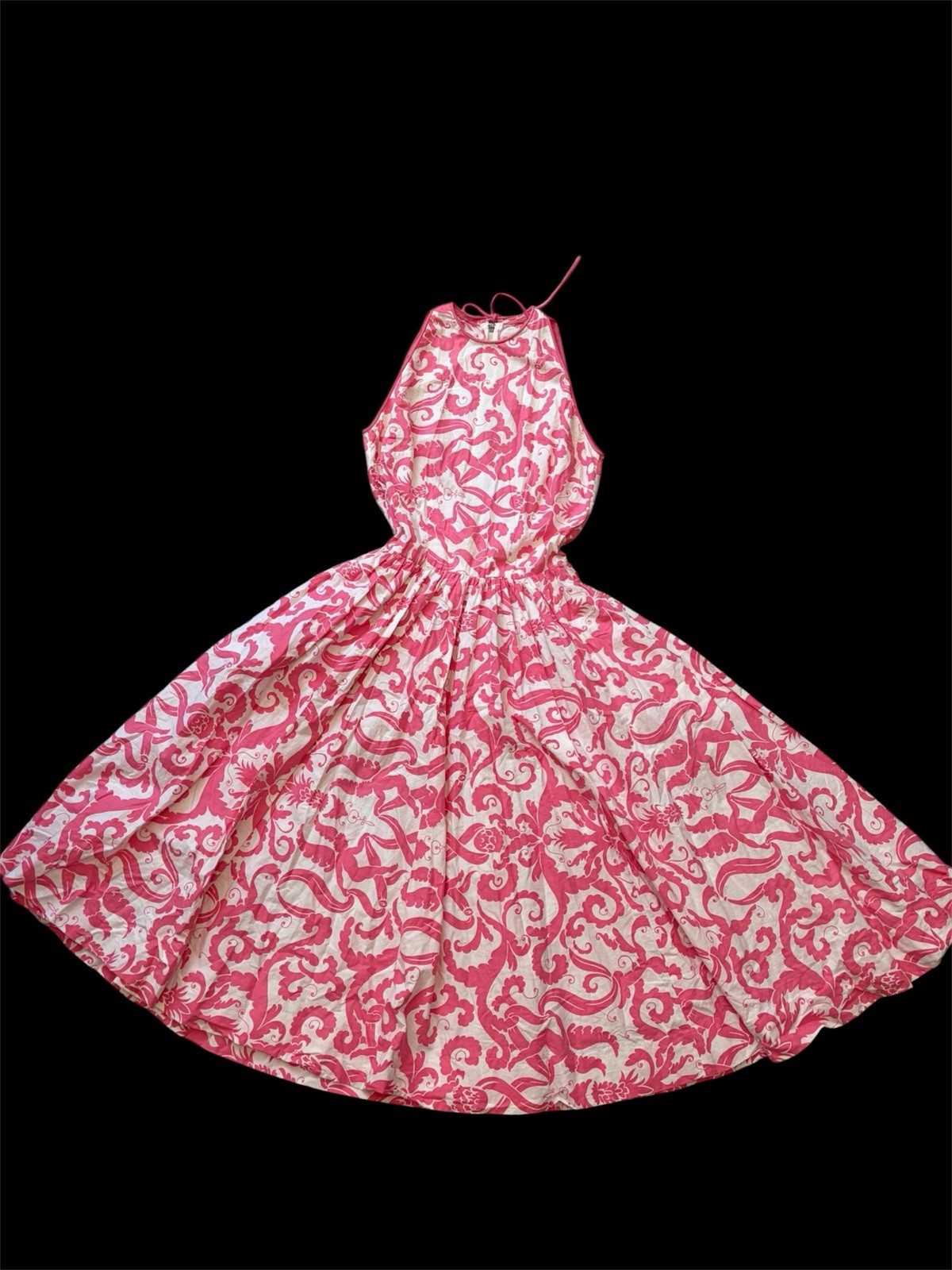 Vintage 1950s Novelty Print Dress Cupid Size Xxs Pink And White XS Pockets Women