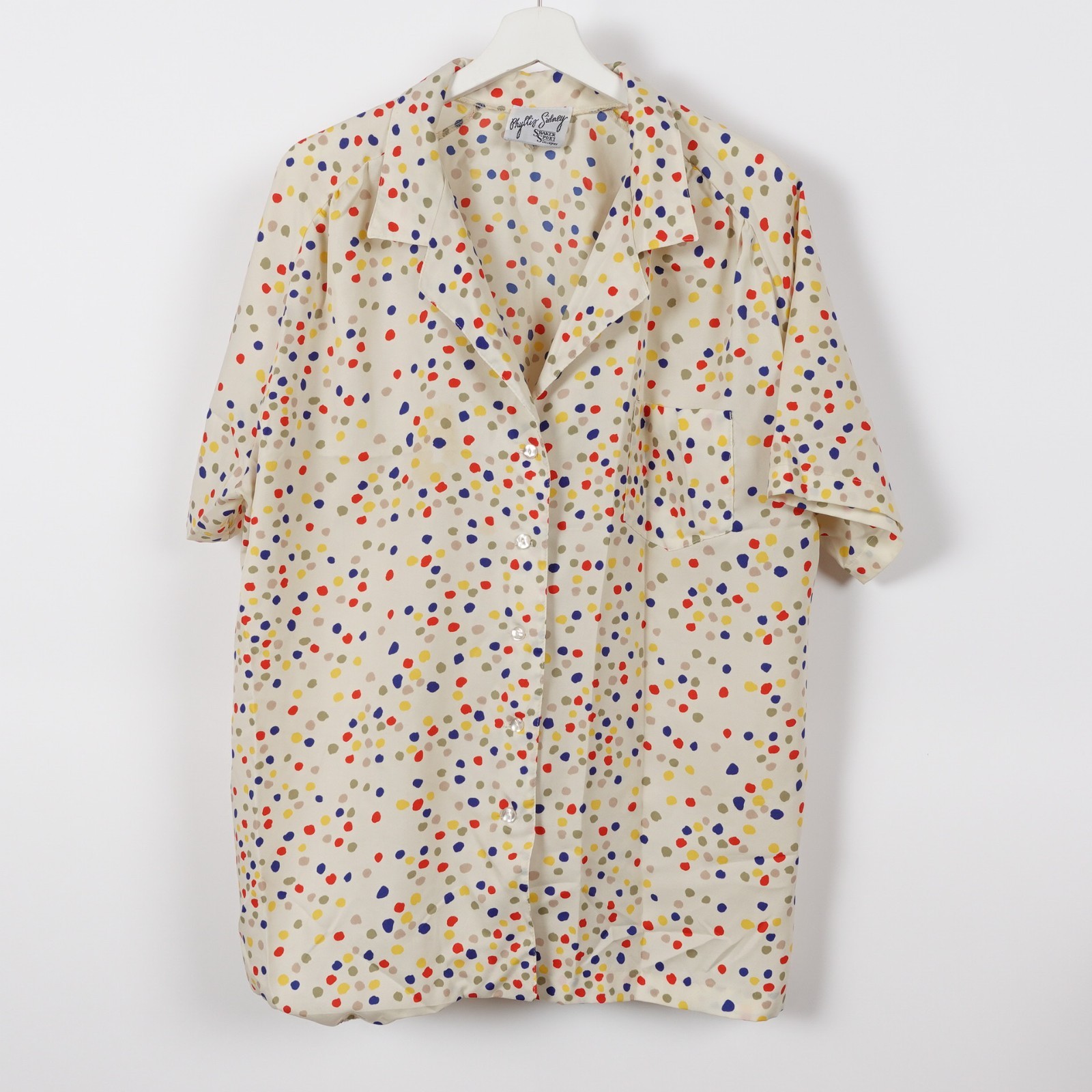 Vintage 70s Polka Dot Art Dots AOP Button Shirt Phyllis Sidney Shaker Sport XL