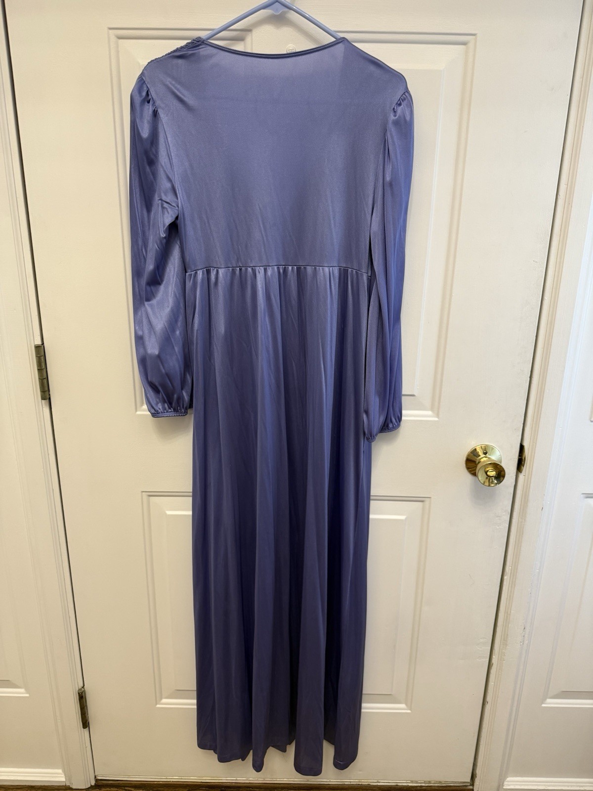 Vtg 70s Kayser Periwinkle Purple Maxi Lingerie Gown Smock Detail Size L
