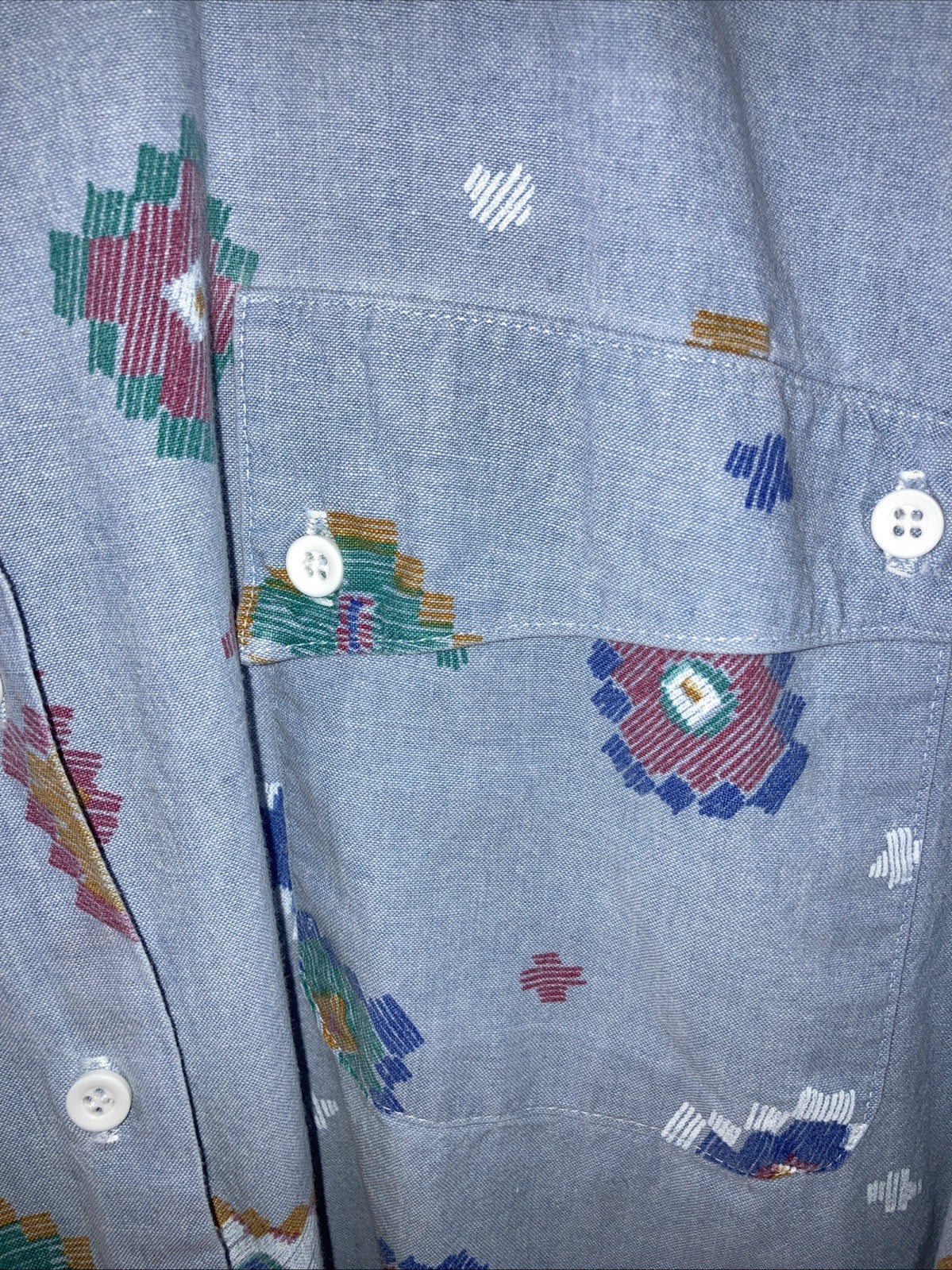 Vintage 90s Lady Diplomat Size 16 Blue Southwest Short Sleeve FAIR