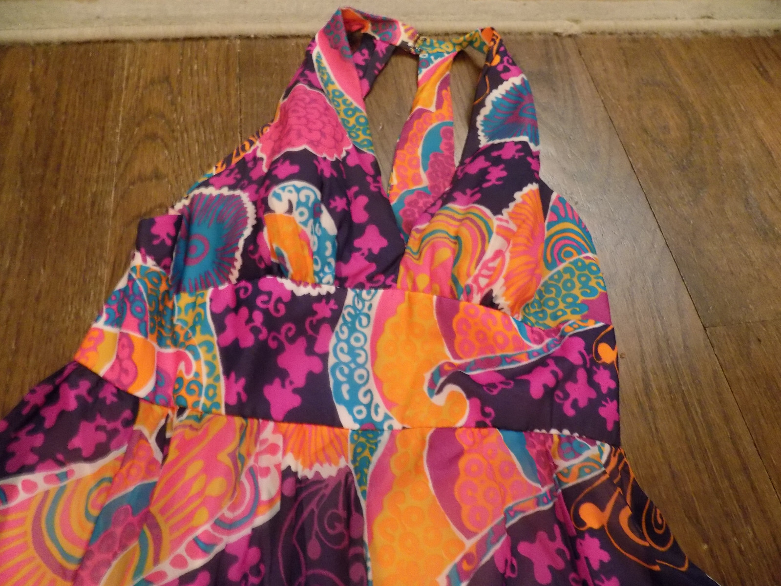 Don Luis vtg Halter Maxi Dress & Sheer Jacket BOLD Groovy Purple Orange Pink M