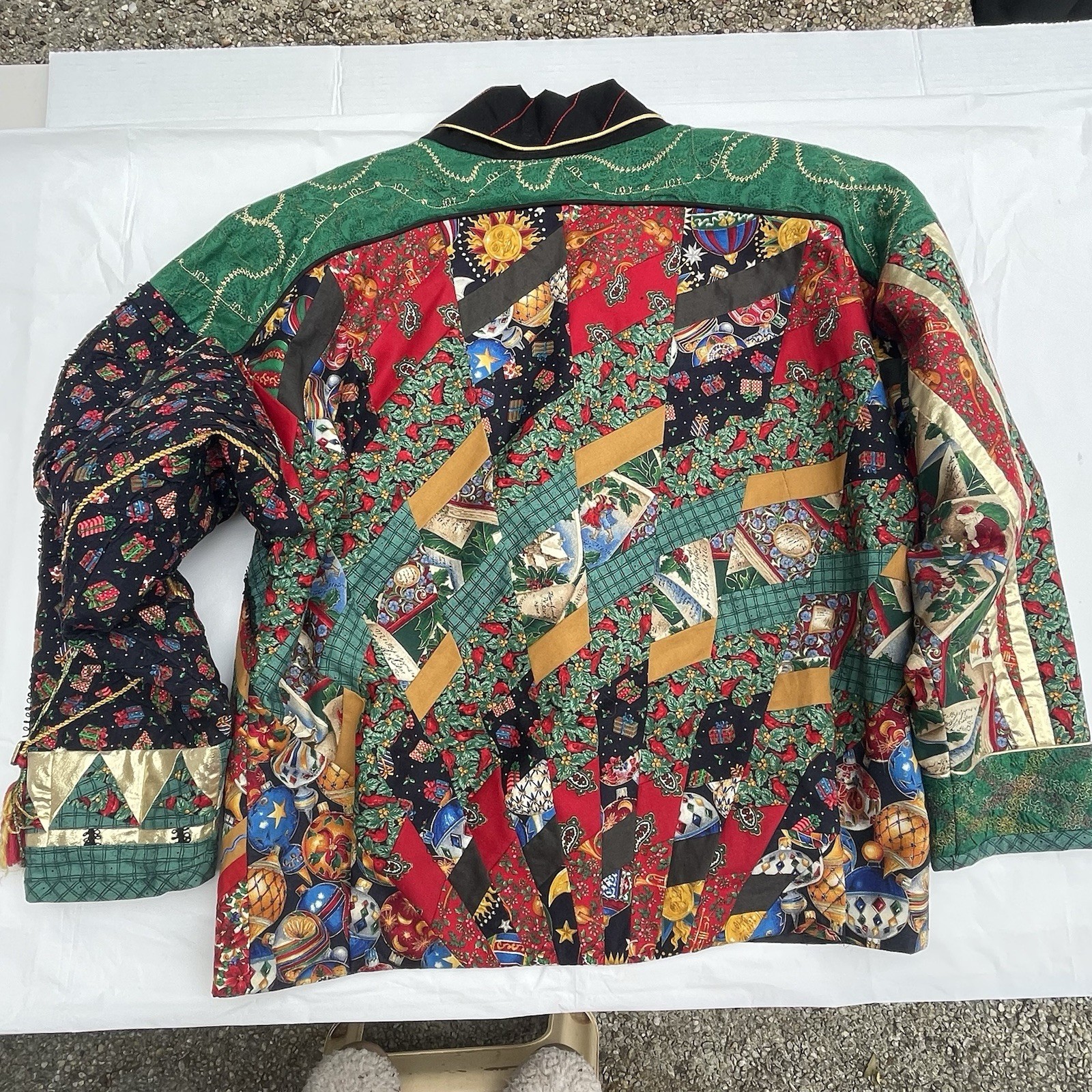 Rare Patchwork Quilt Jacket XL Color Blocking Contrast Handmade Unique Women