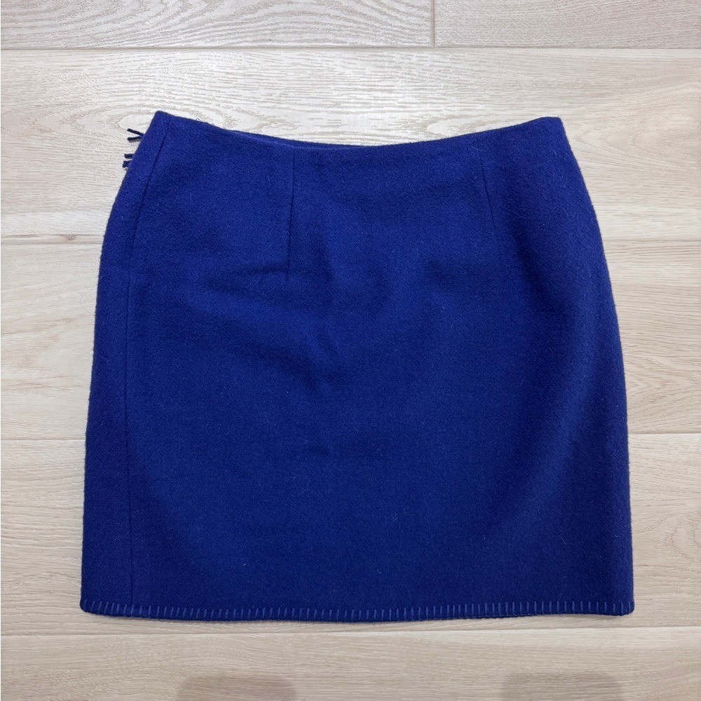Vintage Ralph Lauren Country Fringe Wrap Wool Skirt Blue Mini Union Made Size 12