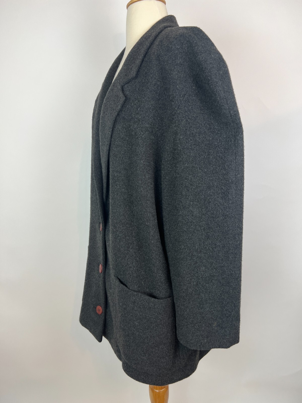 Vintage Henri Bendel 100% Cashmere Jacket Pea Coat Gray Winter Blazer 10 Large