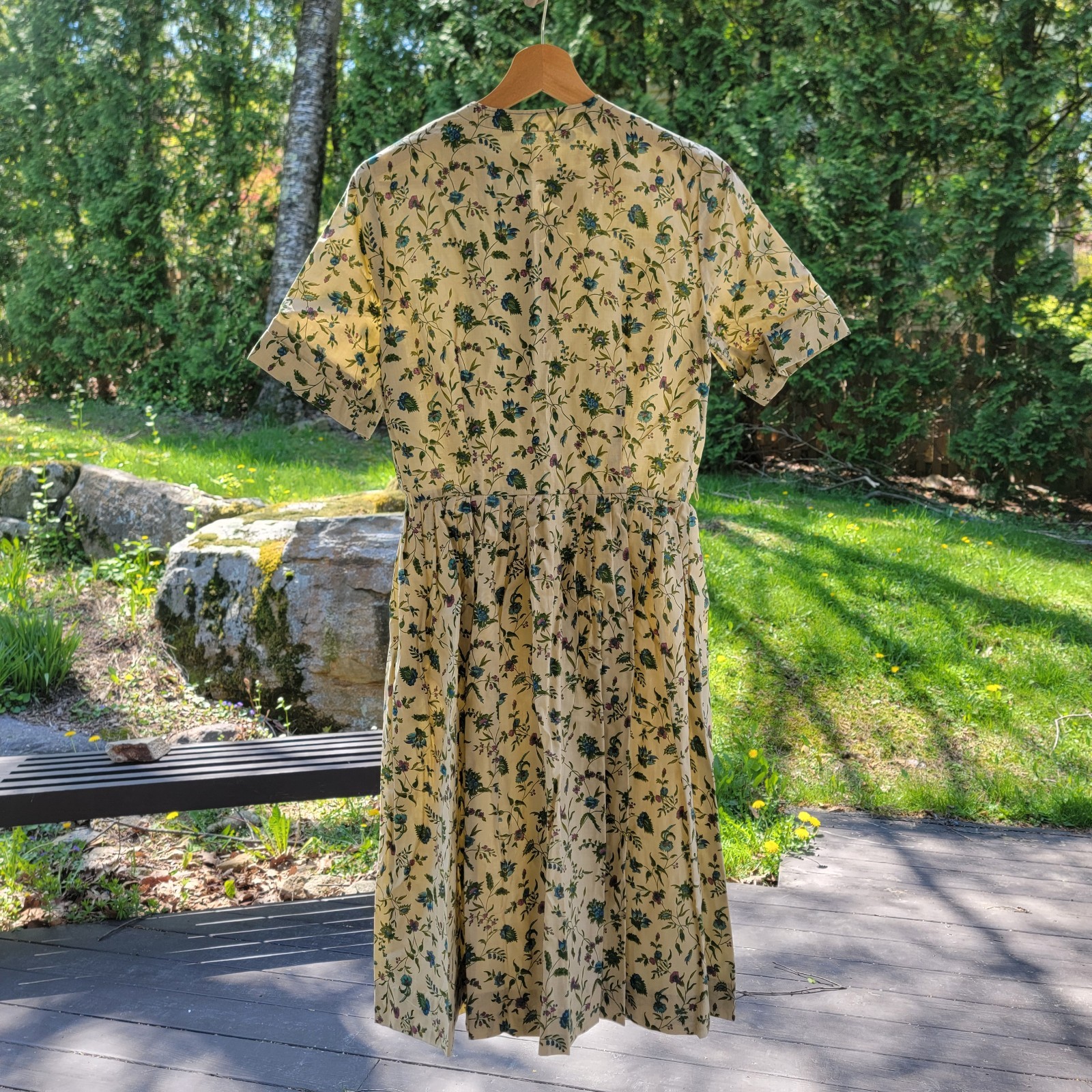 Vintage 70s Floral Dress Shirtwaist Earthy Cottagecore Folk M(8)- No Belt