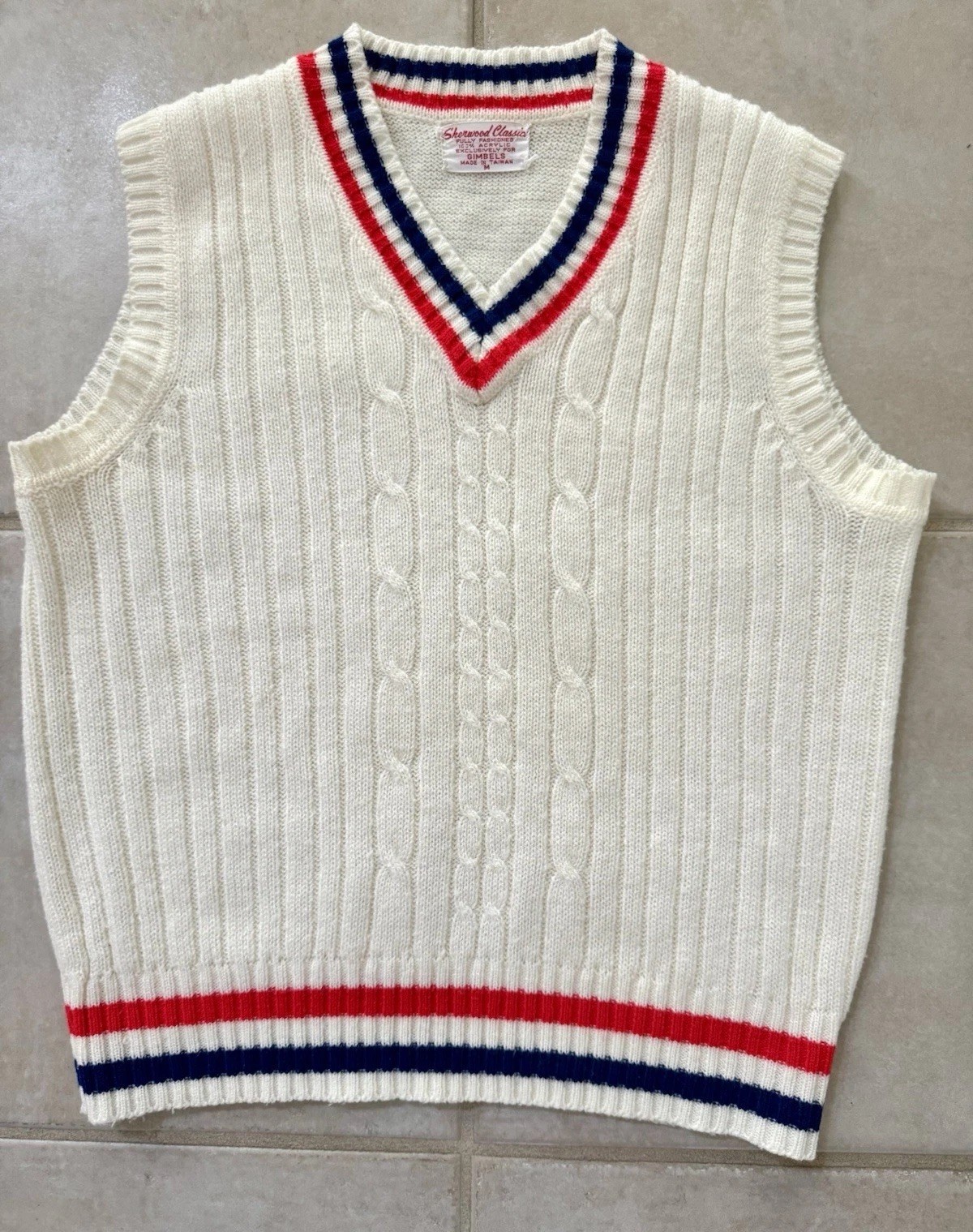 Vtg Gimbels Sherwood Classics Sweater Vest Size M/Striped/Acrylic/Taiwan**READ**