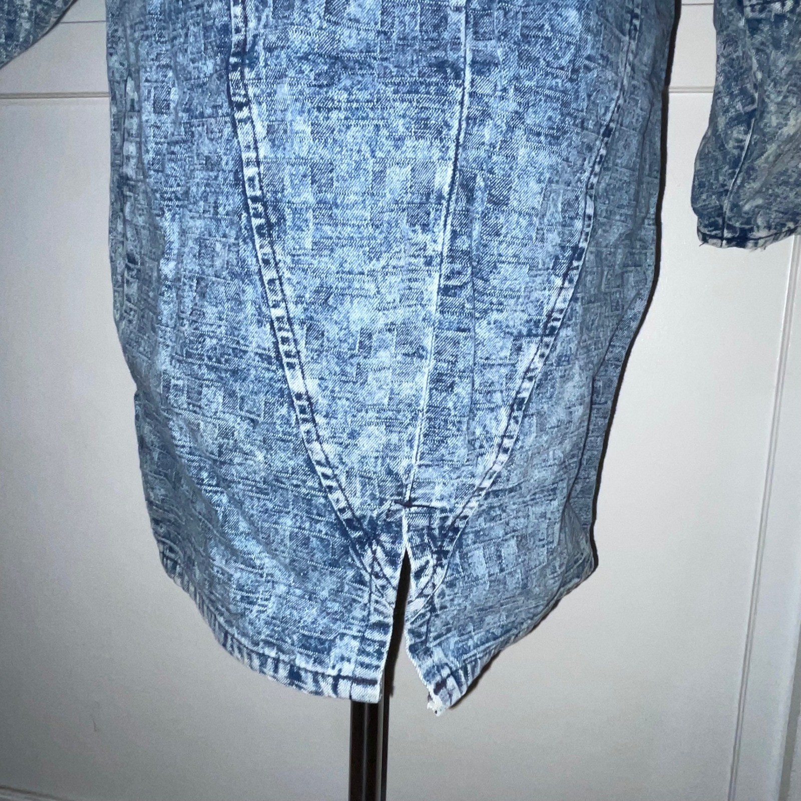 80s Paris Blues Acid Wash Denim 2 pc skirt & jacket Talon 42 Zip Puff Sleeve