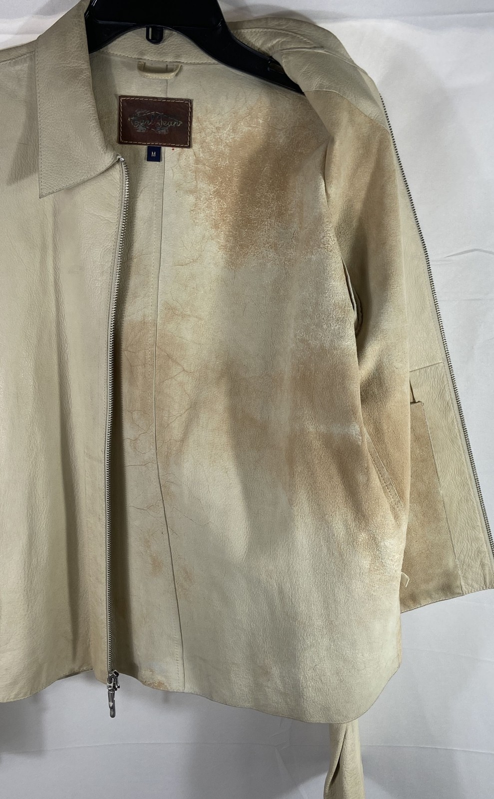 Earl Jean Women’s Tan Pebbled Leather Full Zip Moto Jacket Sz M Vintage Y2K