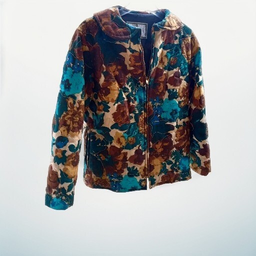 Vintage 1960’s GAYLORD HORR Quilted Women’s Zipper Front Jacket Turquoise Roses